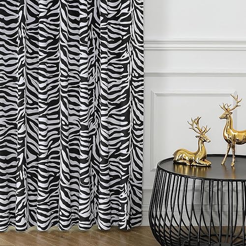 Miniatura 7 de OWENIE Cortinas opacas totales para dormitorio de 84 pulgadas de largo, 2 paneles de cortinas de terciopelo con estampado de cebra para sala de