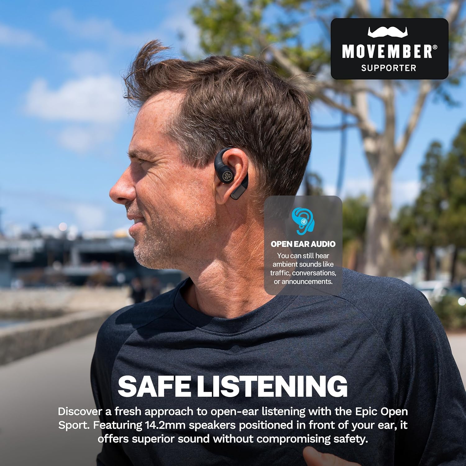 JLab Epic Open Sport Earbuds, Black, Wireless Open-Ear Audio Freedom Effortless Fit, Safe Listening, Bluetooth Multipoint, Customize with The App - Image 2