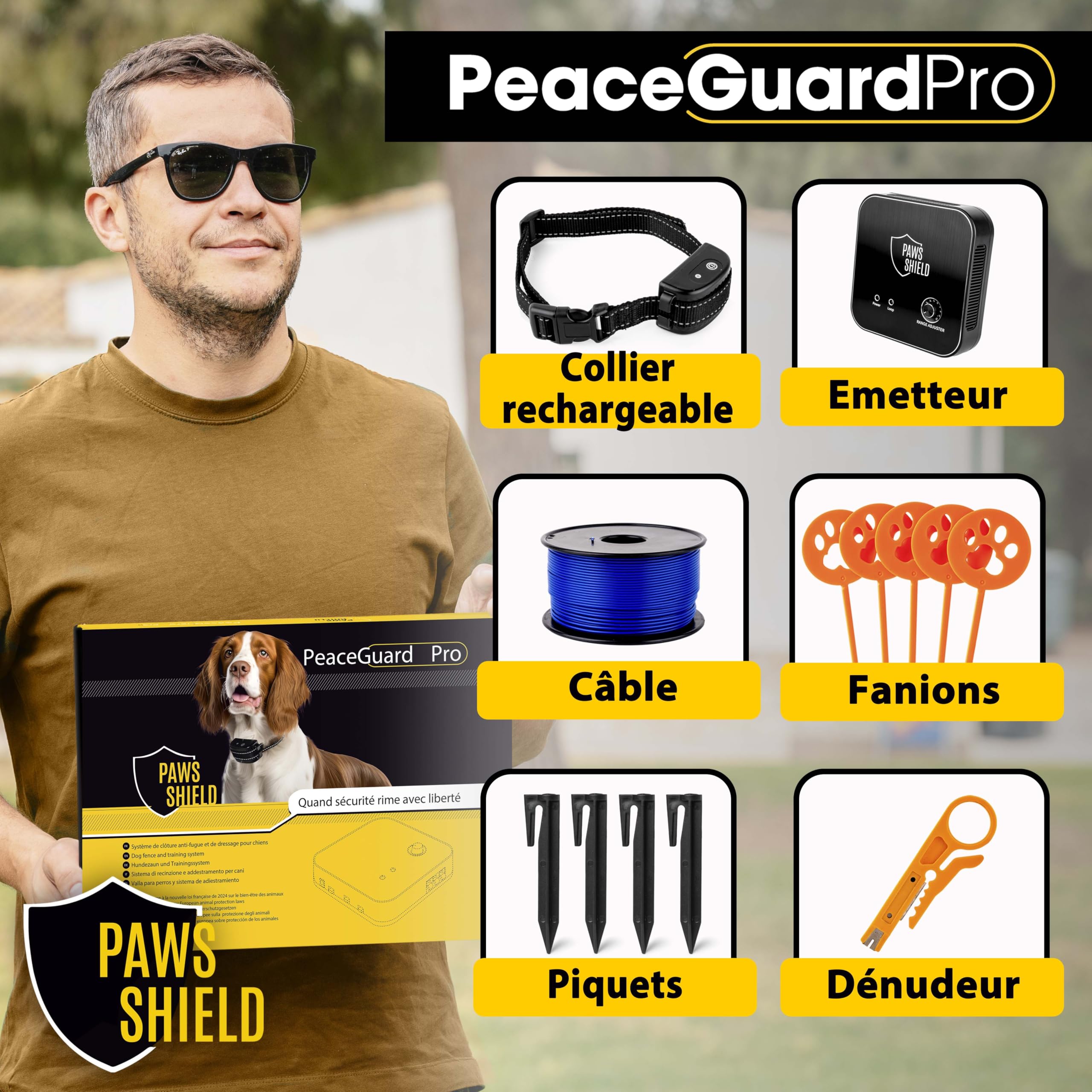 Collier Anti Fugue Chien + Cloture Electrique Chien | Collier de Dressage avec Système de Clôture Invisible | Étanche avec Vibration & Signal Sonore | Système de Sécurité Extérieure