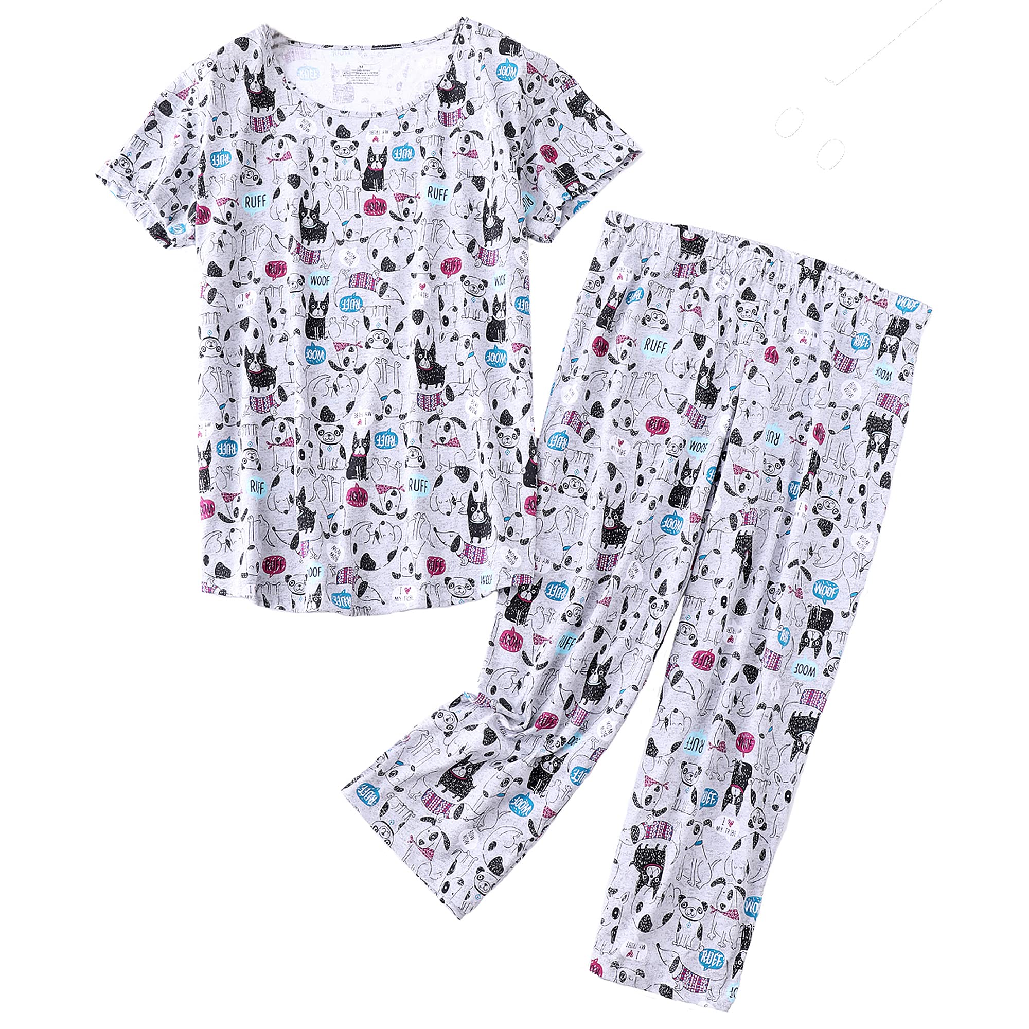 PNAEONG Women Pajama Set Sleepwear Tops with Capri Pants Casual and Fun Prints Pajama Sets