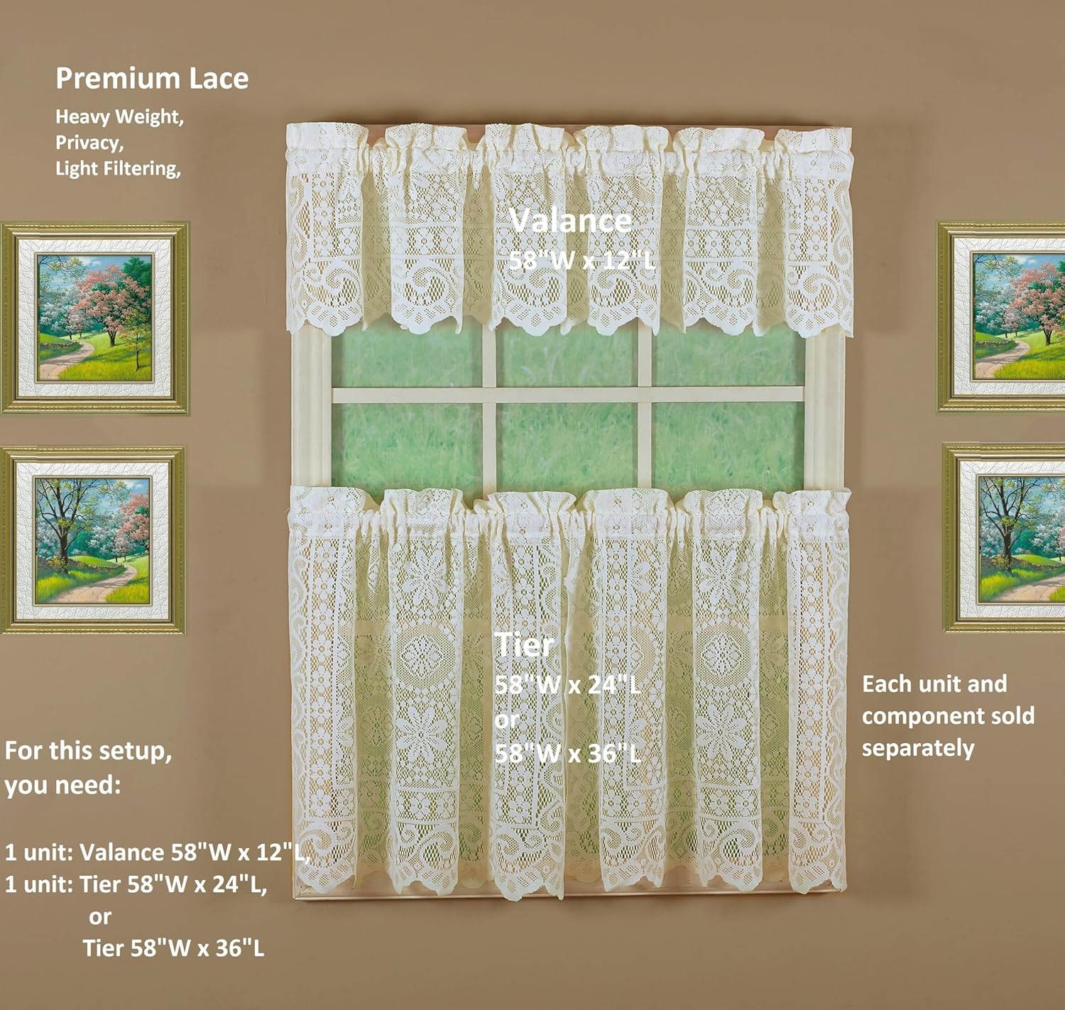 Today's Curtain Hopewell Premium Lace Valance 12", Cream, 58W x 12L