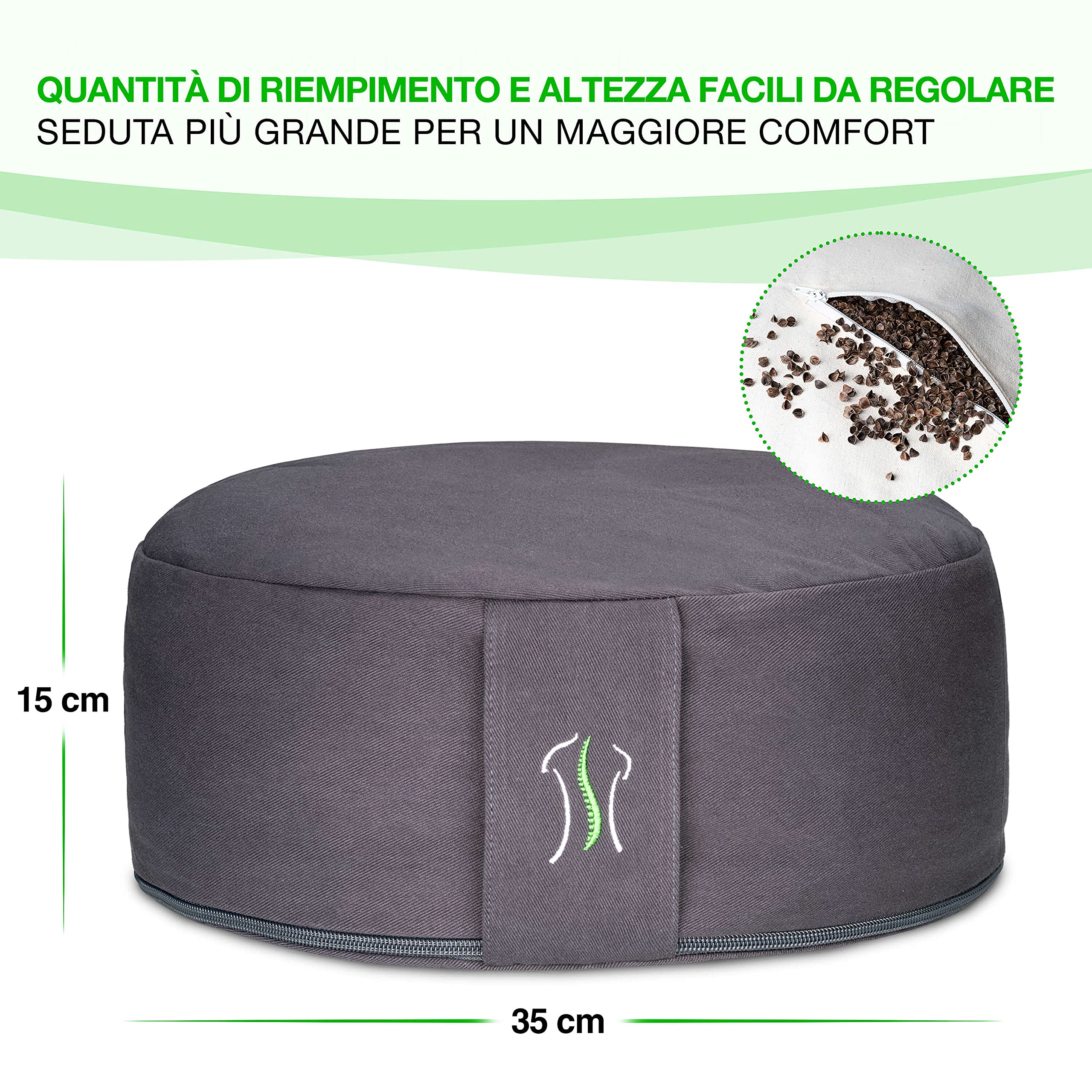 BACKLAxx Cuscino Meditazione ripieno di Grano Saraceno