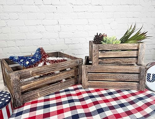 Miniatura 5 de Admired By Nature Contenedor de almacenamiento de cajas de madera, juego de 3 cestas decorativas de estilo rústico grande marrón claro para