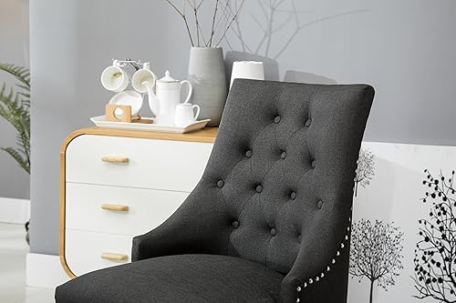 Miniatura 4 de Juego de sillas Roundhill Furniture, 2 sillas de madera maciza, sillón orejero con cabezas de clavos Carbón,Blanco,