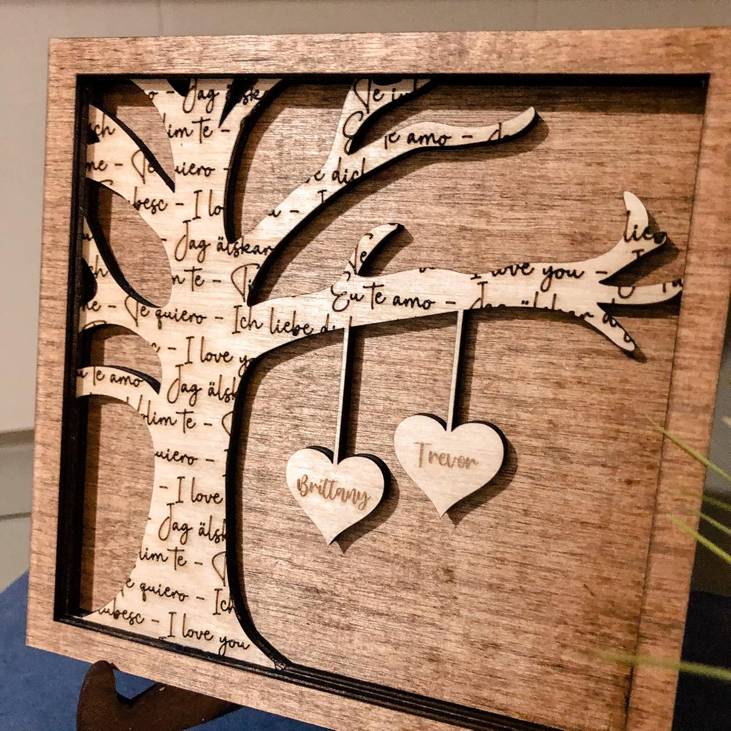 Wood Valentine's Day Sign | Love Heart Sign Plaque | Wooden Hearts with Name | Valentine Gift | Rustic Anniversary Frame