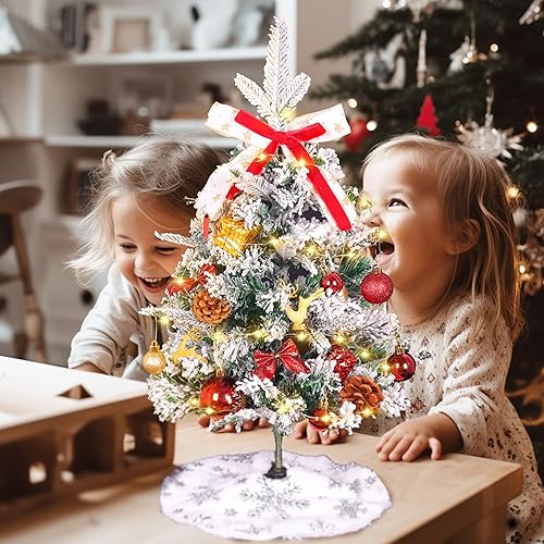 Miniatura 5 de Árbol de Navidad pequeño con luces  Mini árbol de Navidad con luces, árbol de Navidad flocado pequeño, árbol de Navidad blanco decorado, viene con