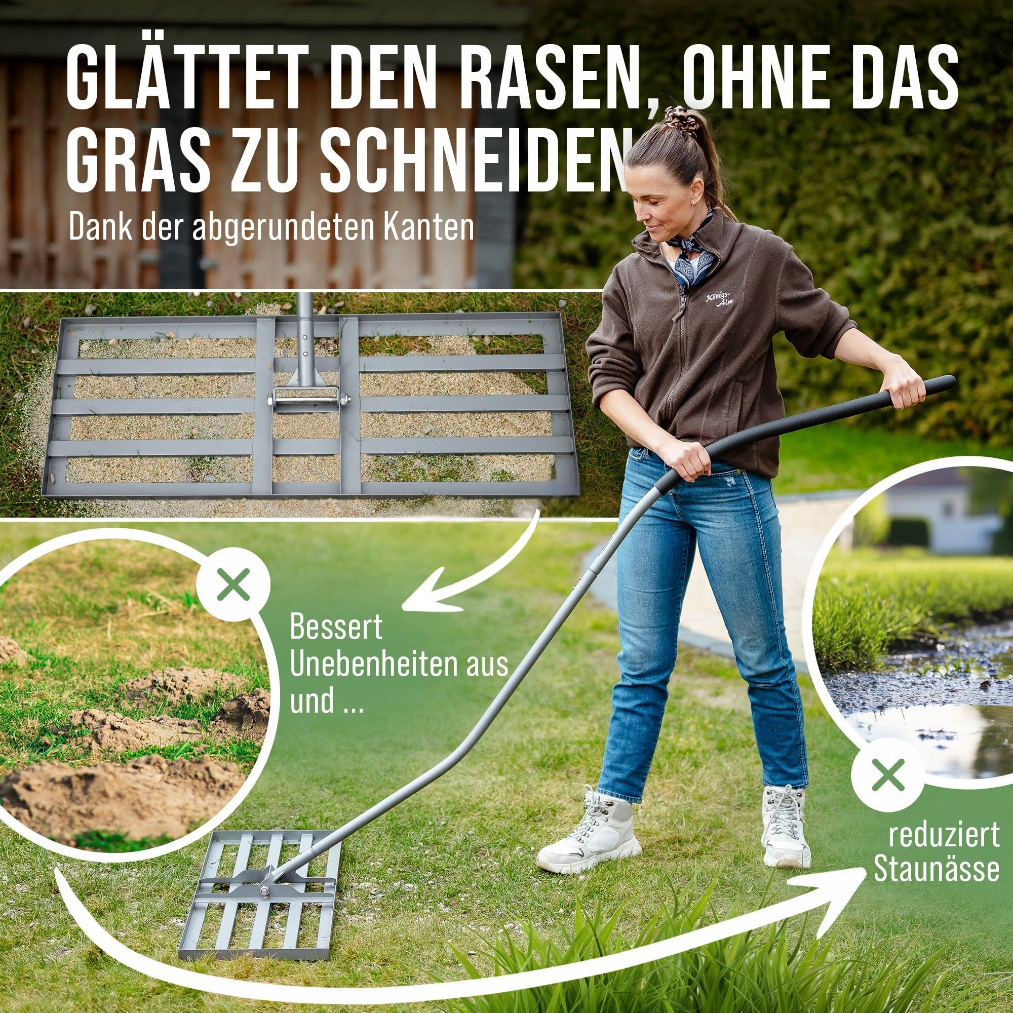 Rasenrakel mit Klicksystem 80x30cm Nivellierrechen für Rasenflächen