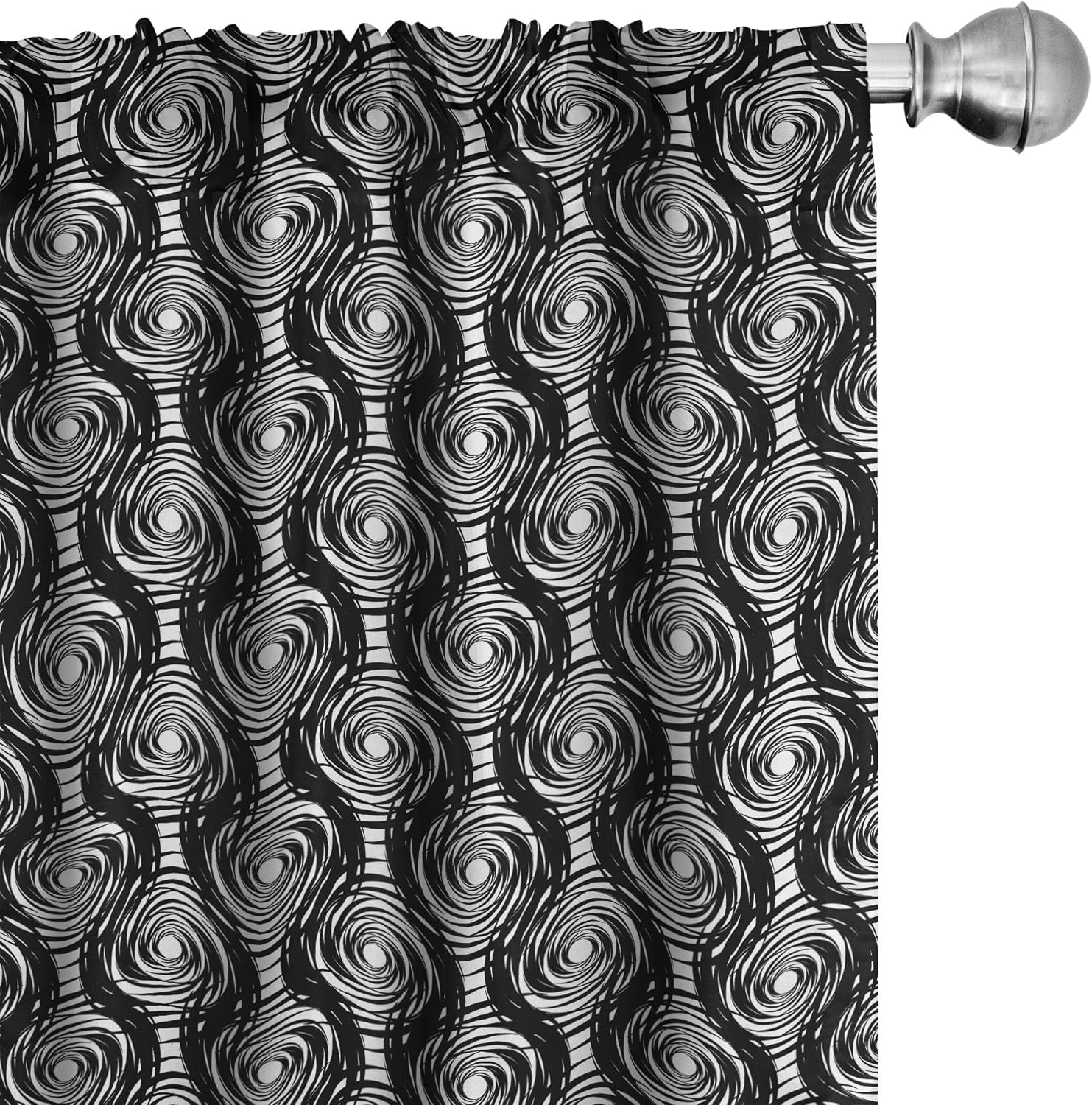 Ambesonne Abstract Window Curtains, Monochrome Round Spiral Pattern with Swirls Modern Art Design Inspiration, Lightweight Decor 2-Panel Set with Rod Pocket, Pair of - 28" x 95", Black White