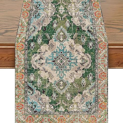 Camino de mesa bohemio persa turco, camino de mesa bohemio, vintage, elegante, rústico, geométrico, mesa auxiliar, decoración de lino para el hogar,