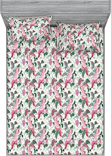 Miniatura 41 de Ambesonne Geometric Fitted Sheet & Pillow Sham Set, Minimalist Vibe Retro Pattern of Waves and Circles Scandinavian, Decorative Printed 3 Piece Pale