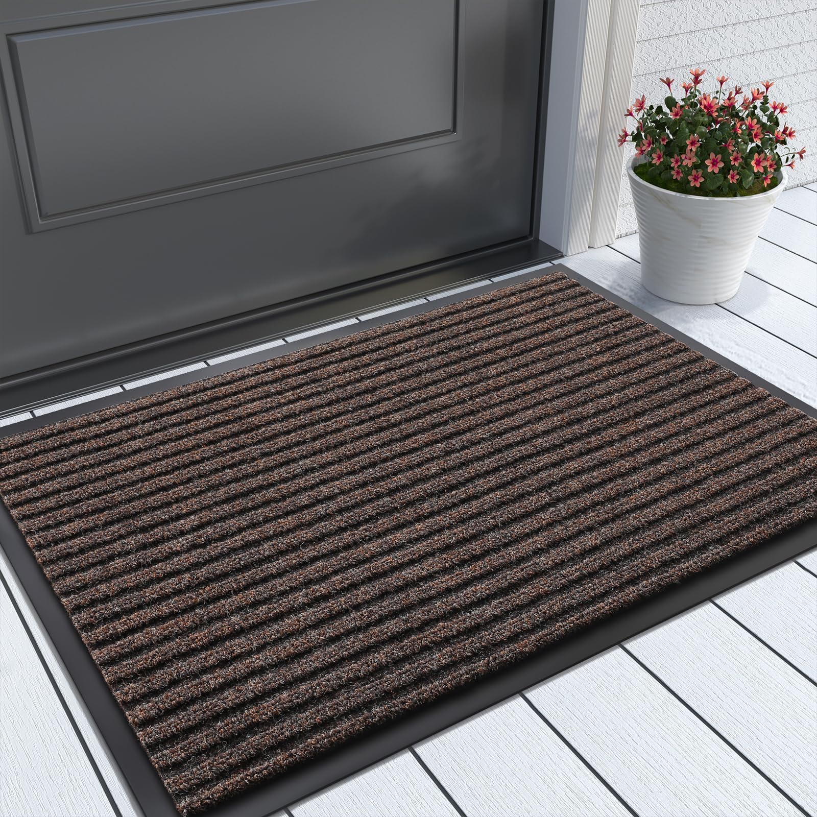Yimobra Front Door Mat Outdoor Indoor Entrance, 100% Waterproof All-Season All Weather Doormat, Welcome Matt Outside Entry, Non Slip, Low Profile, Heavy Duty Patio Porch Floor Mats,29.5 x 17