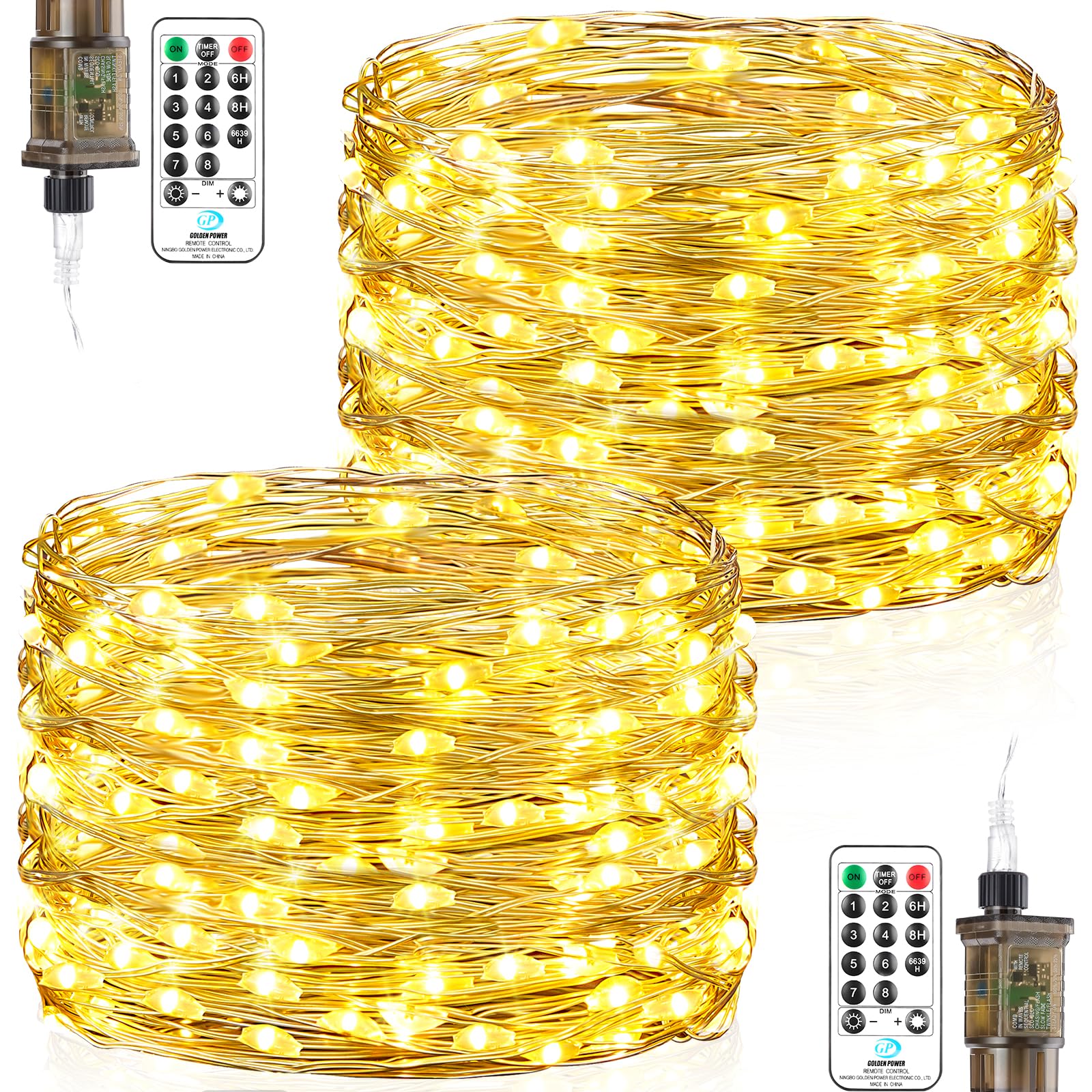 Forepin Warm White Fairy Lights Mains Powered, 2 Pack 18M 150Led Fairy Lights Plug In Outdoor Waterproof String Light With Remote Timer, Bright Lighting Outside Indoor Garden Bedroom Decorations