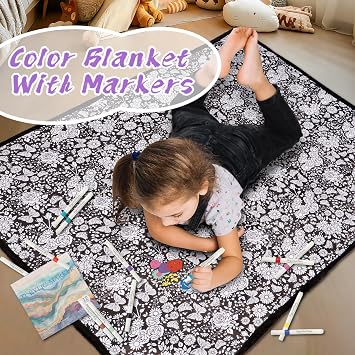ZHOYIMIMI DIY Cozy Coloring Blankets for Kids & Adults -24 Markers