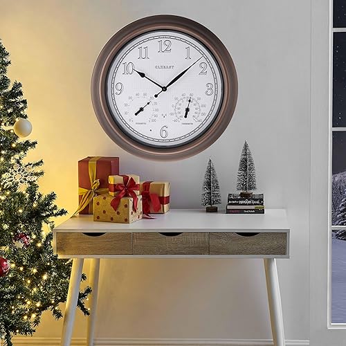 Miniatura 6 de CLXEAST Reloj de pared analógico atómico iluminado de 18 pulgadas para interiores y exteriores con temperatura y humedad, relojes iluminados para