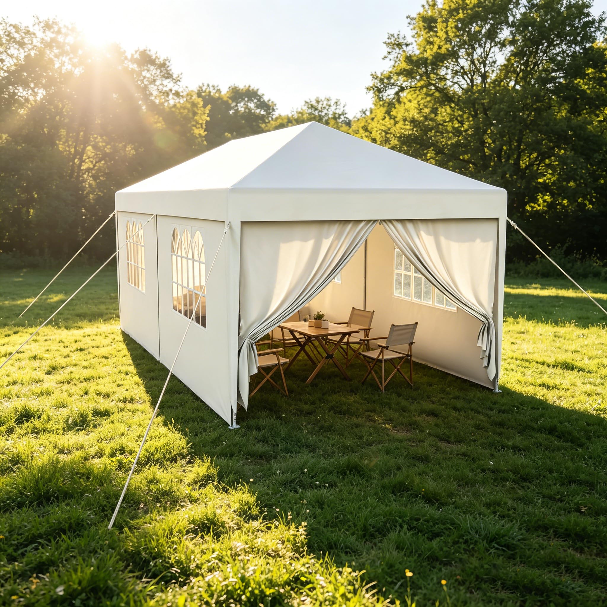 Tonnelle de Jardin Extérieur 3x6m Barnum Pliant Imperméable avec 4 Parois Latérales et Fenêtres,Robuste en Acier et Bâche PE, Idéale pour Camping, Fête, Réception, Marché (Blanc,3x6m)
