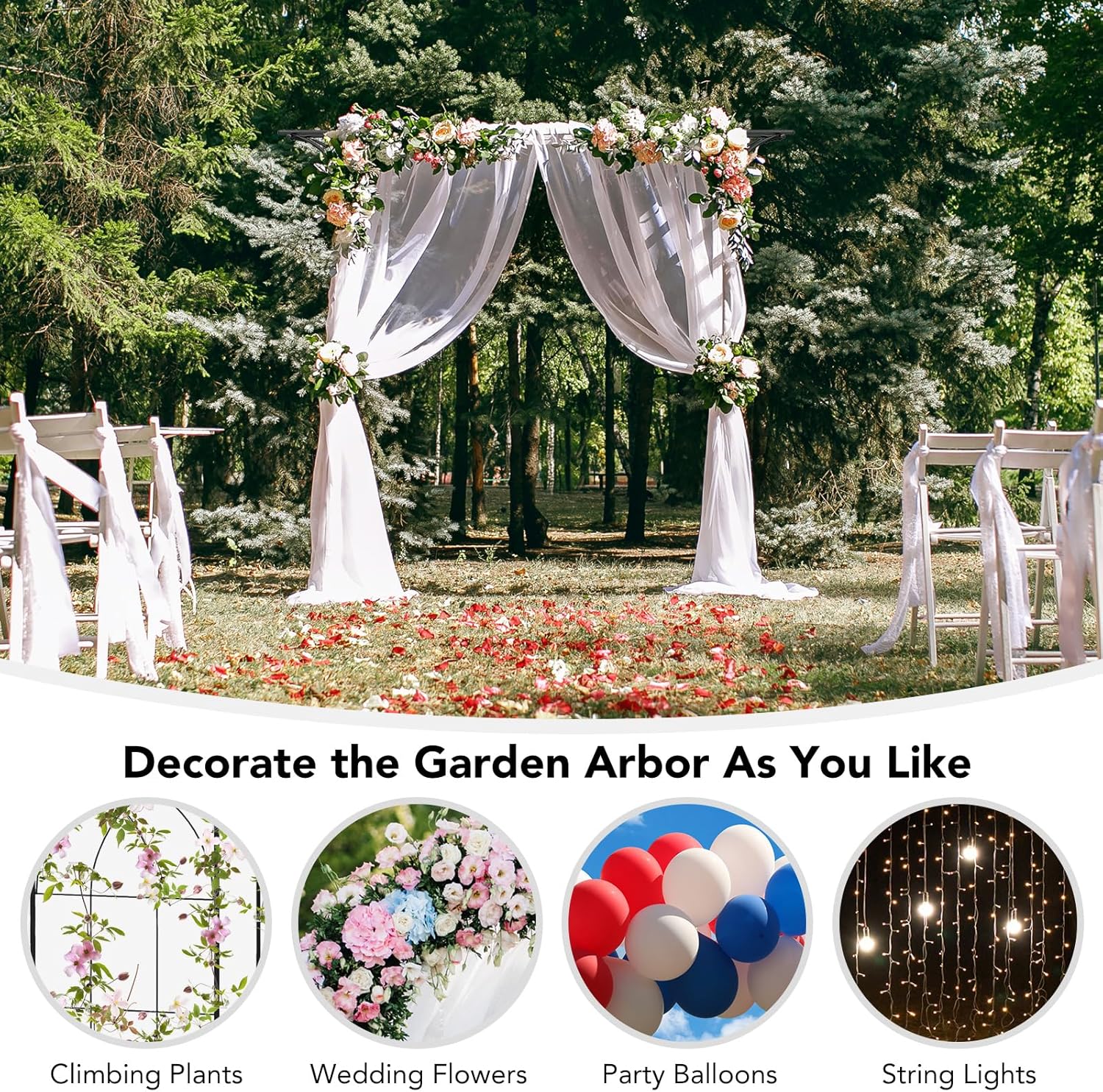 Happygrill 81” Garden Arbor, Metal Arch Archway for Climbing Plants, Outdoor Heavy-Duty Arch Trellis for Wedding Ceremony Party Backyard