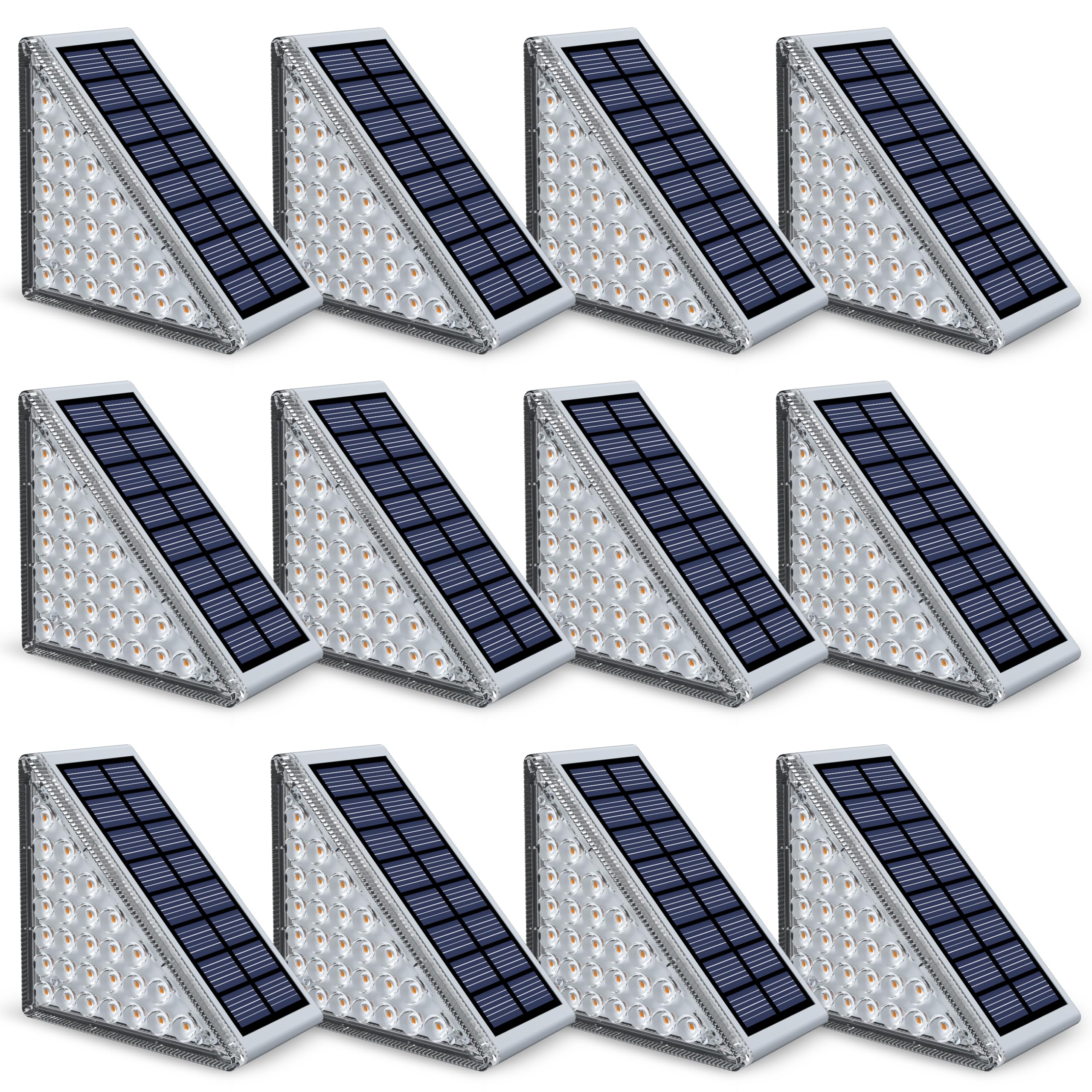 NIORSUN Outdoor Step Lights, Upgraded 28 LEDs 2 Brightness Modes, IP67 Waterproof Solar Stair Lights for Outside Steps, 1200mAh Battery Long Runtime Warm White for Patio Deck Yard Porch, 12 Pack