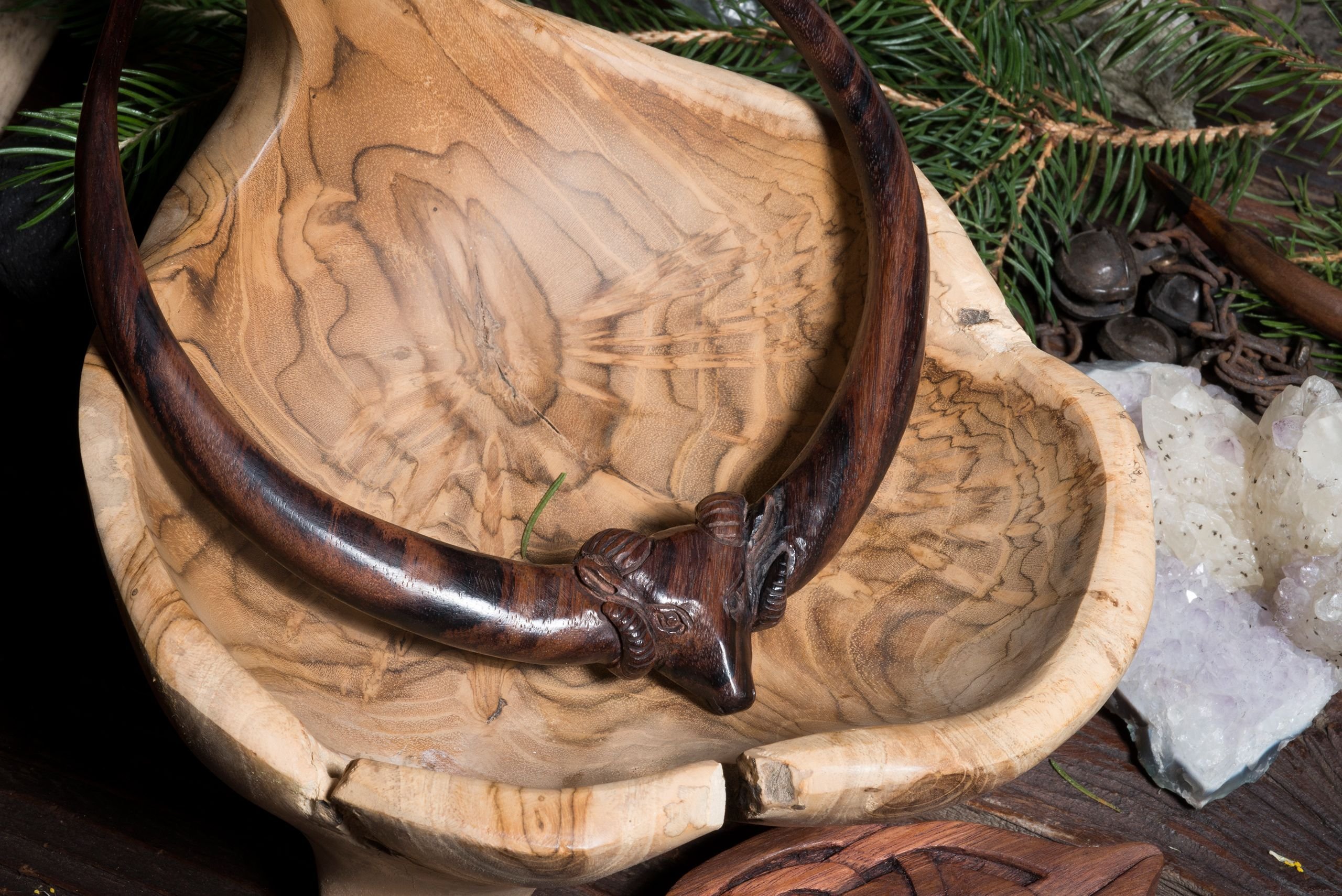 Windalf Wikinger Torques RAM Ø12.5 cm Halsreif Widderkopf Nordische Mythologie Holz