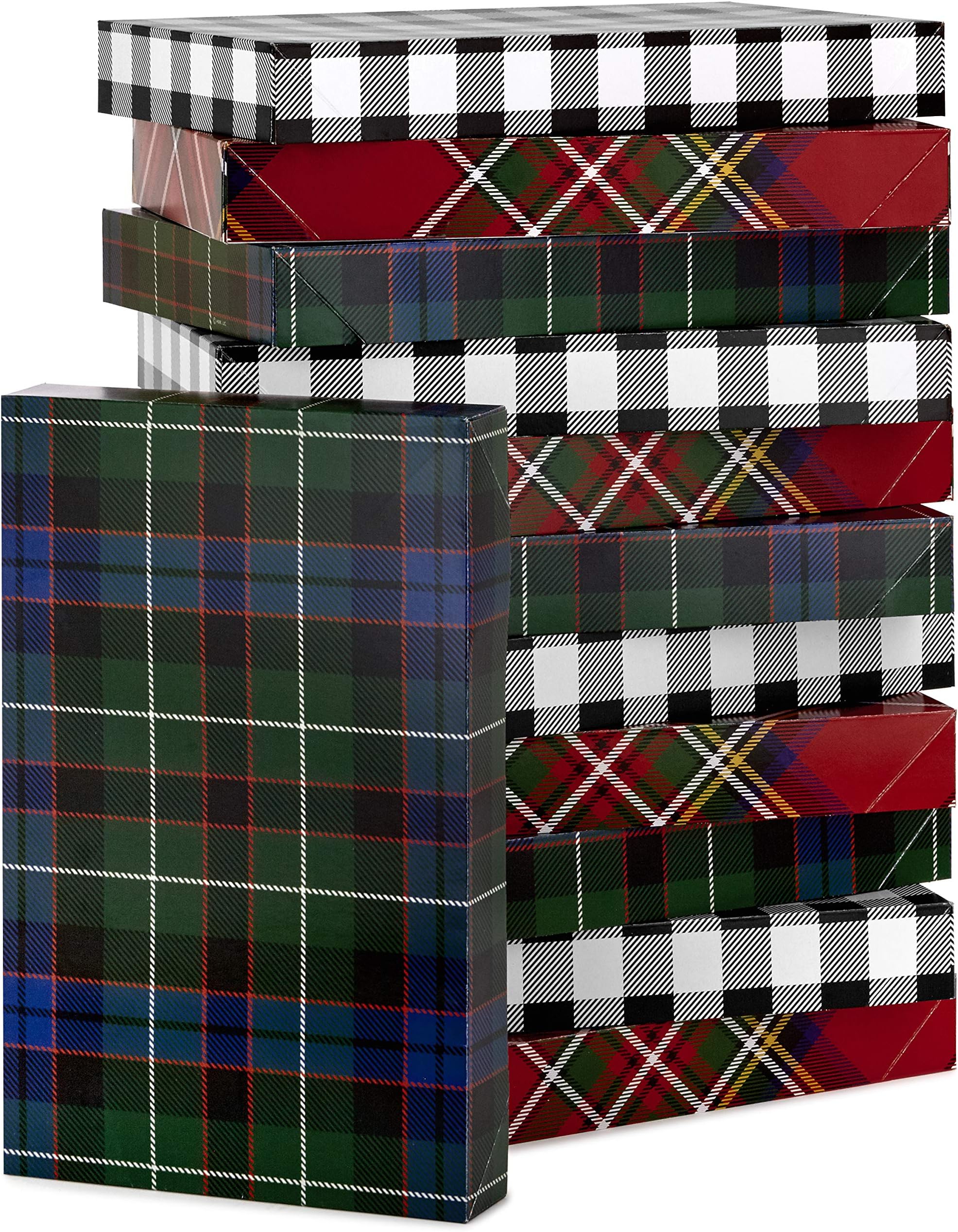 Plaid Shirt Box Bundle (12 Boxes, 3 Designs) Blue, Green, Red Plaid, Black Buffalo Check for Christmas, Hanukkah, Birthdays, Father's Day