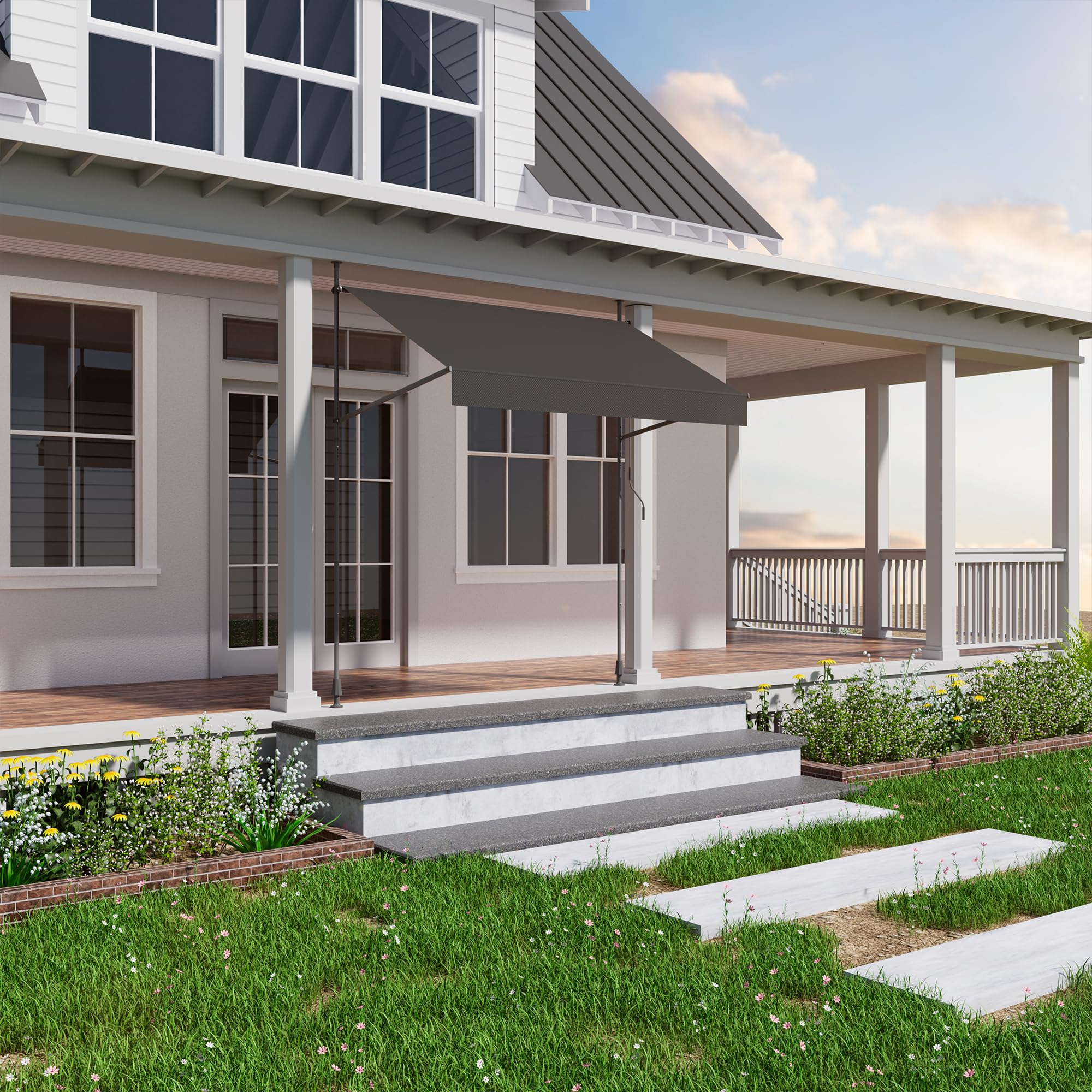 BelleMax Klemmmarkise ohne Bohren mit Handkurbel, 2026 Upgrade 2-in-1-Balkonmarkise UV-beständig höhenverstellbar & wasserabweisend, Sonnenschutz für Balkon Terrasse & Garten Anthrazit 300 cm x 125 cm