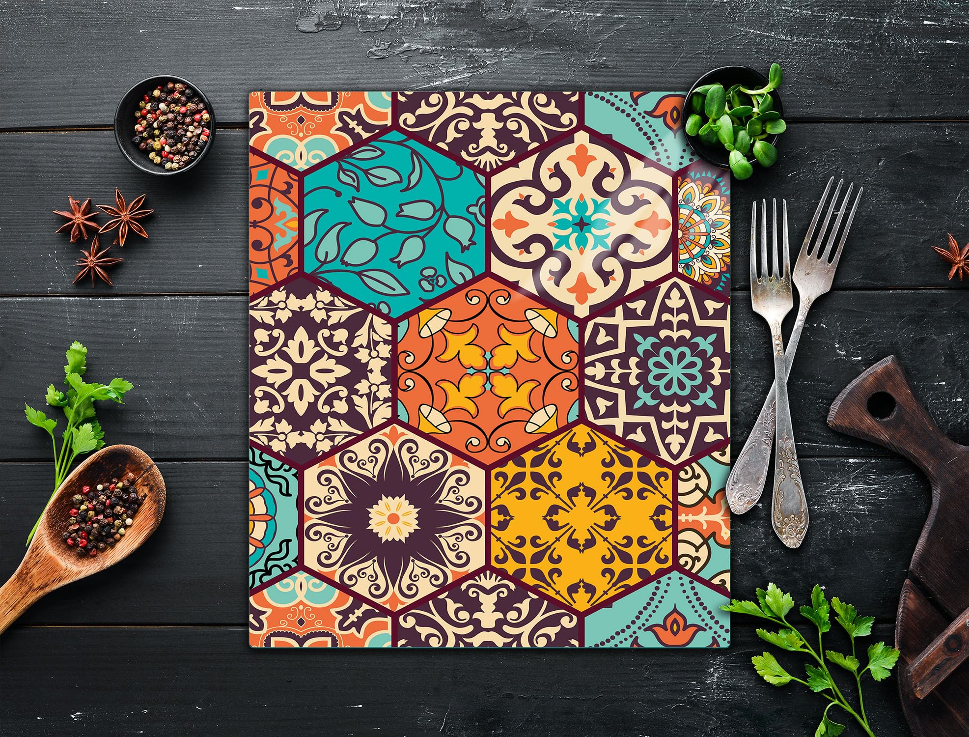 TMK ArtDeko Copri piano cottura induzione 45x52 cm copertura per piano cottura in vetroceramica 1 pezzi universale per piastre di cottura paraspruzzi tagliere in vetro temprato, Campo