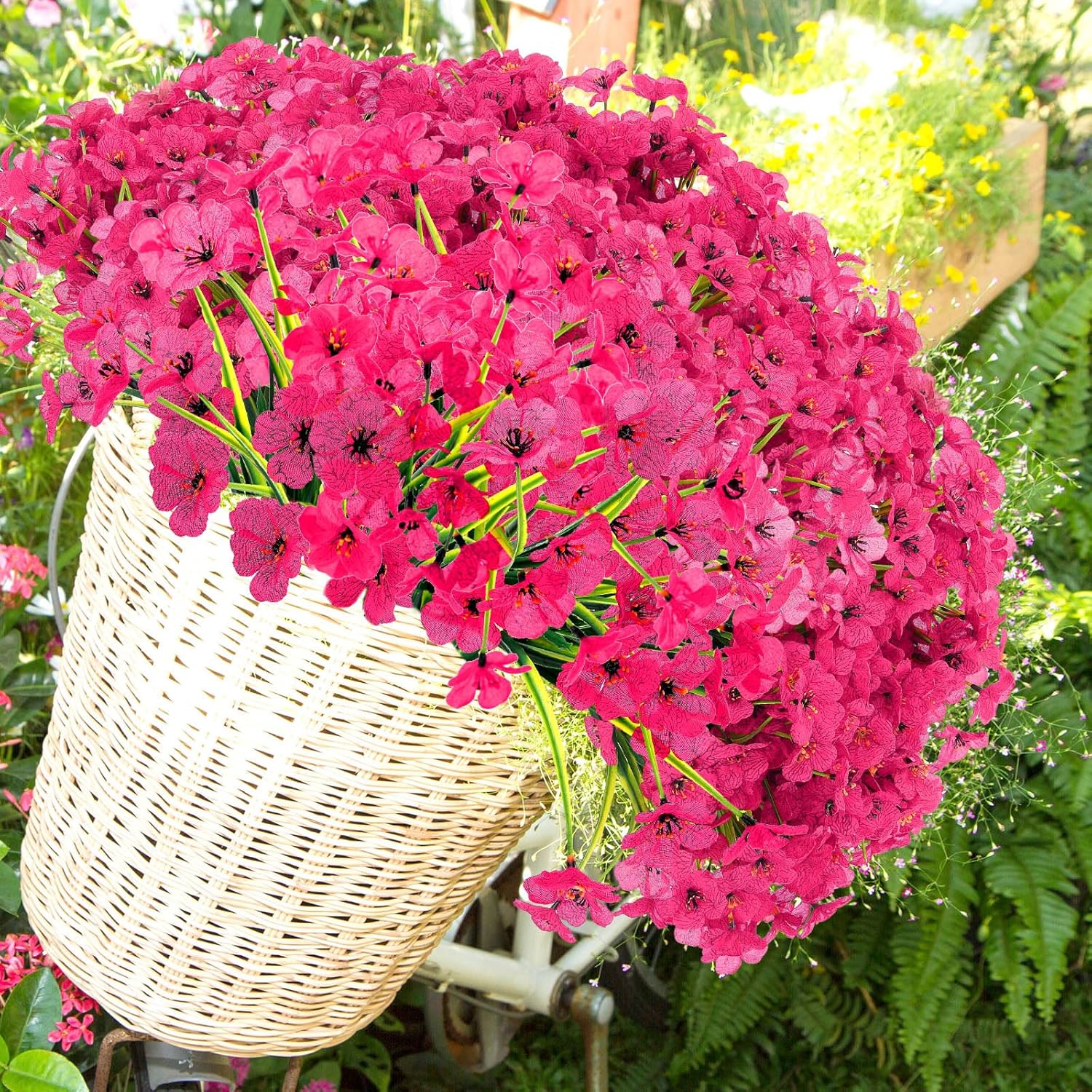 Jutom 24 Pcs Artificial Flowers for Outdoor Decoration, UV Resistant Silk Faux Flowers Plants Bulk, Realistic, No Fade for Indoor Spring Summer Outside Home Porch Window Box Planter Decor (Rose Red)