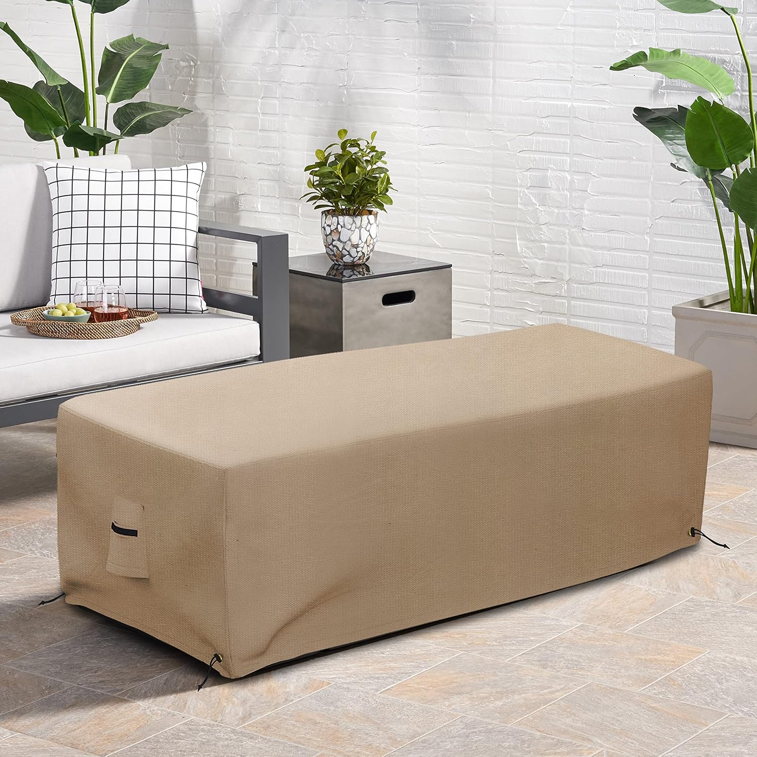 Covers & all Rectangle Fire Pit Cover 600 D Polyester Oxford Fabric - Water Repellent Outdoor Rectangular Fire Table Cover with Padded Handles, Air Pockets & Drawstring (32"W X 22"D X 17"H)