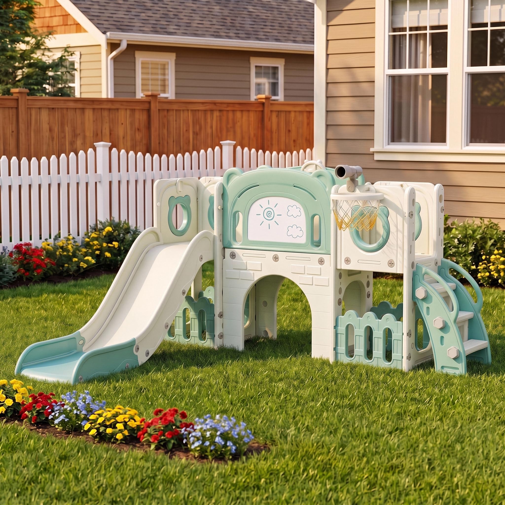 10-in-1 Toddler Slide Set, Kids Climber Playset Playground w/Whiteboard