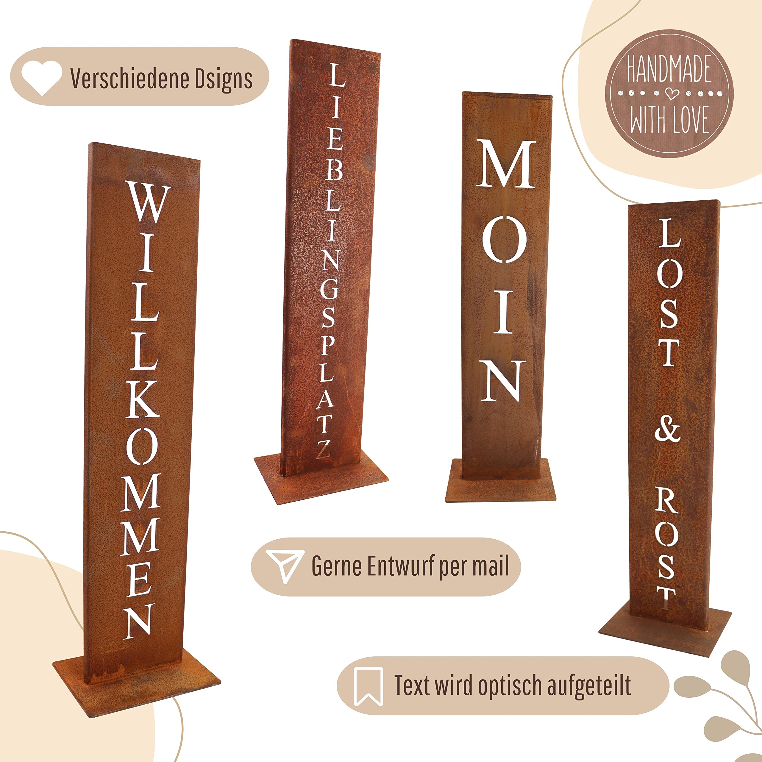 Rostikal Personalisierte Gartenschilder 71cm - Individuelle Rostdeko Garten Deko Schilder mit Namen - Perfekt für Außendekoration & als Geschenke, Wetterfest und Langlebig