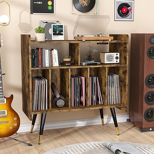 Brown Record Player Stand Vinyl Record Player Stand with Storage, Turntables for Vinyl Records, Modern Media Console, Album Display Shelf with USB disponible en Yaxa Colombia