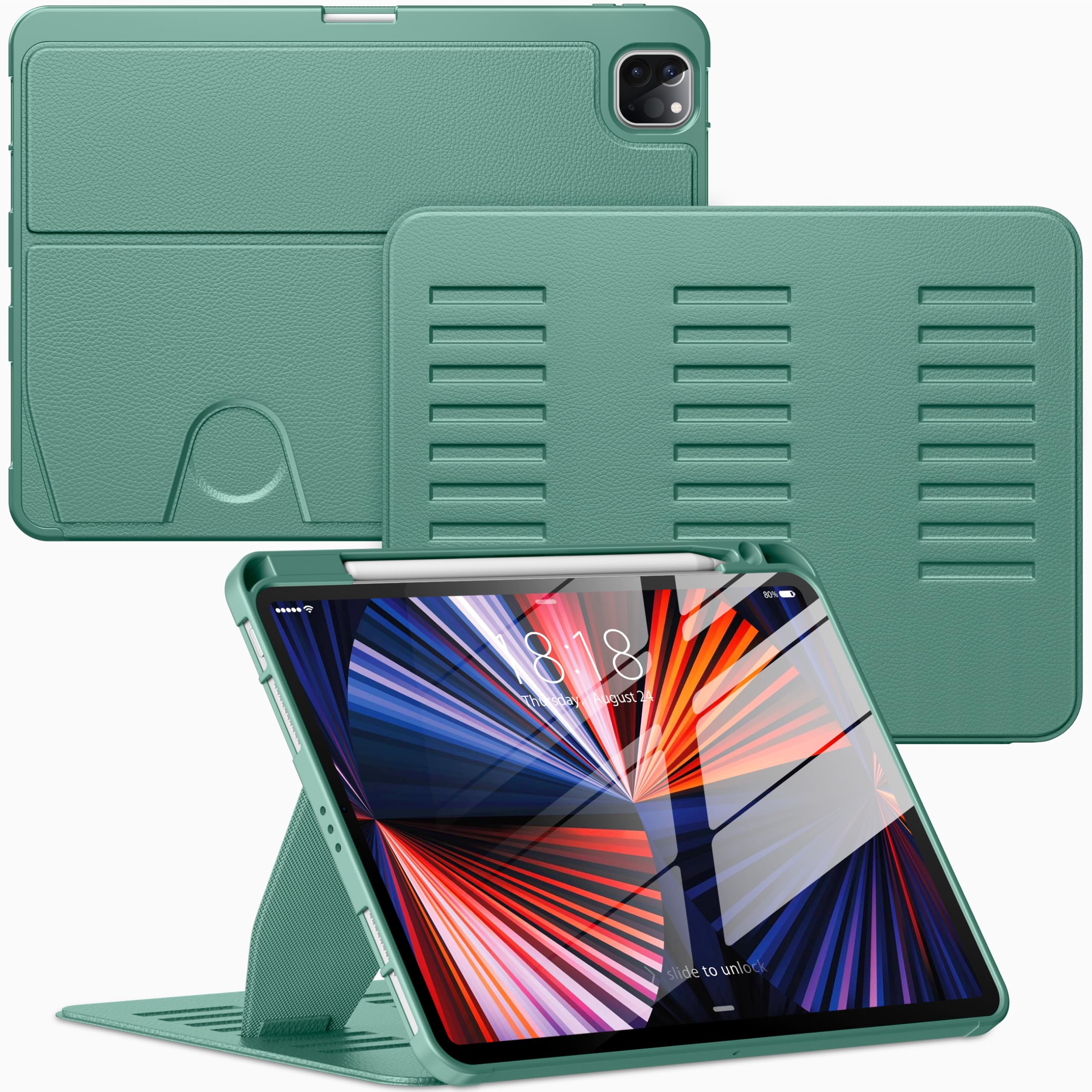VIKESI Case for iPad Pro 11 Inch 4th / 3rd / 2nd / 1st Generation 2022/2021/2020/2018,Multiple Angles Stand Cover,Soft Back,Pencil Holder,and Auto Sleep/Wake,Green