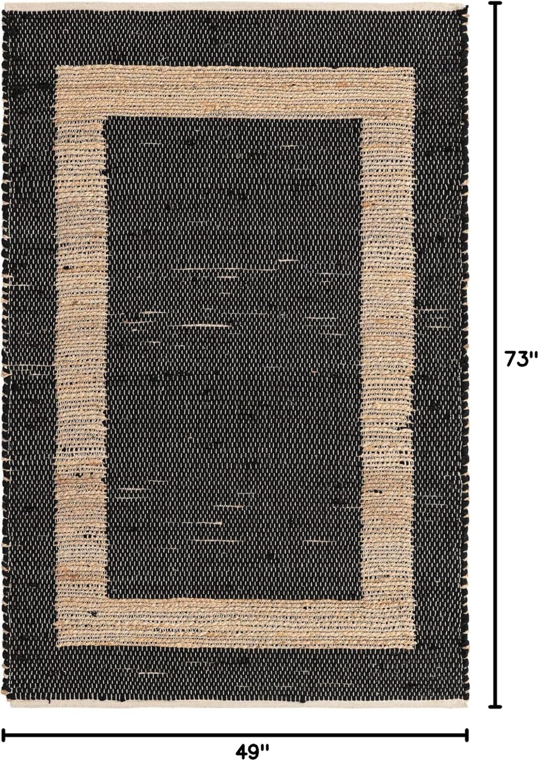 Unique Loom Chindi Jute Collection Area Rug (4' 1" x 6' 1" Rectangle, Black/ Navy Blue)