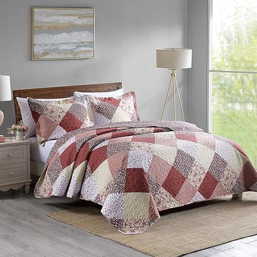 Miniatura 2 de Boryard Juego de Edredón de 3 Piezas King a Cuadros, Colcha Ligera y Suave Coverlet (104x90 pulgadas) Juego de Ropa de Cama con 2 Fundas de Almohada