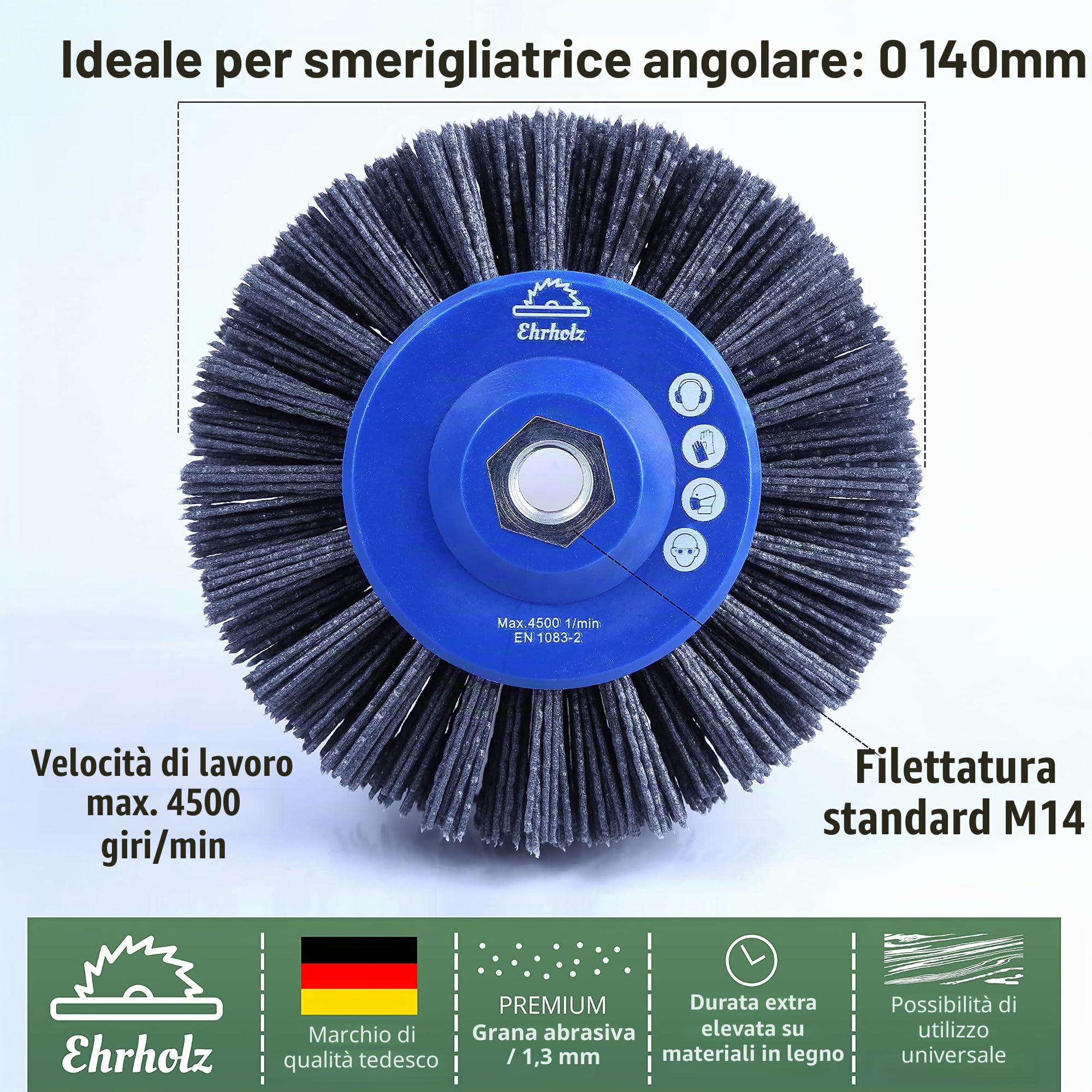 Spazzola abrasiva per smerigliatrice angolare, diametro 140 mm, spazzola rotonda, spazzola strutturante, qualità professionale per legno e metallo (numero di particelle abrasive: 80, nylon)