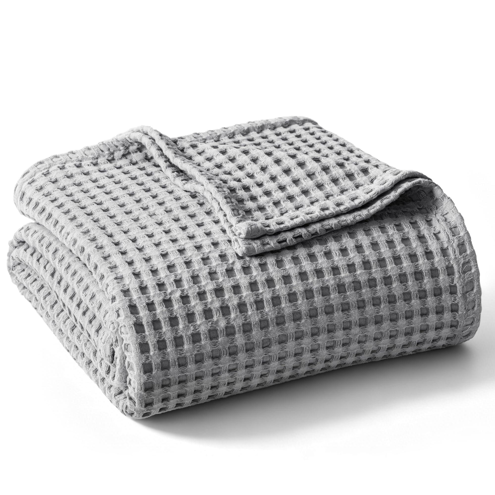 Exclusivo Mezcla Pre-Washed 100% Cotton Waffle Throw Blanket for Sofa, 330GSM Lightweight Breathable Summer Blankets, Soft and Cozy, Room Decor, Light Grey, 130x150 CM