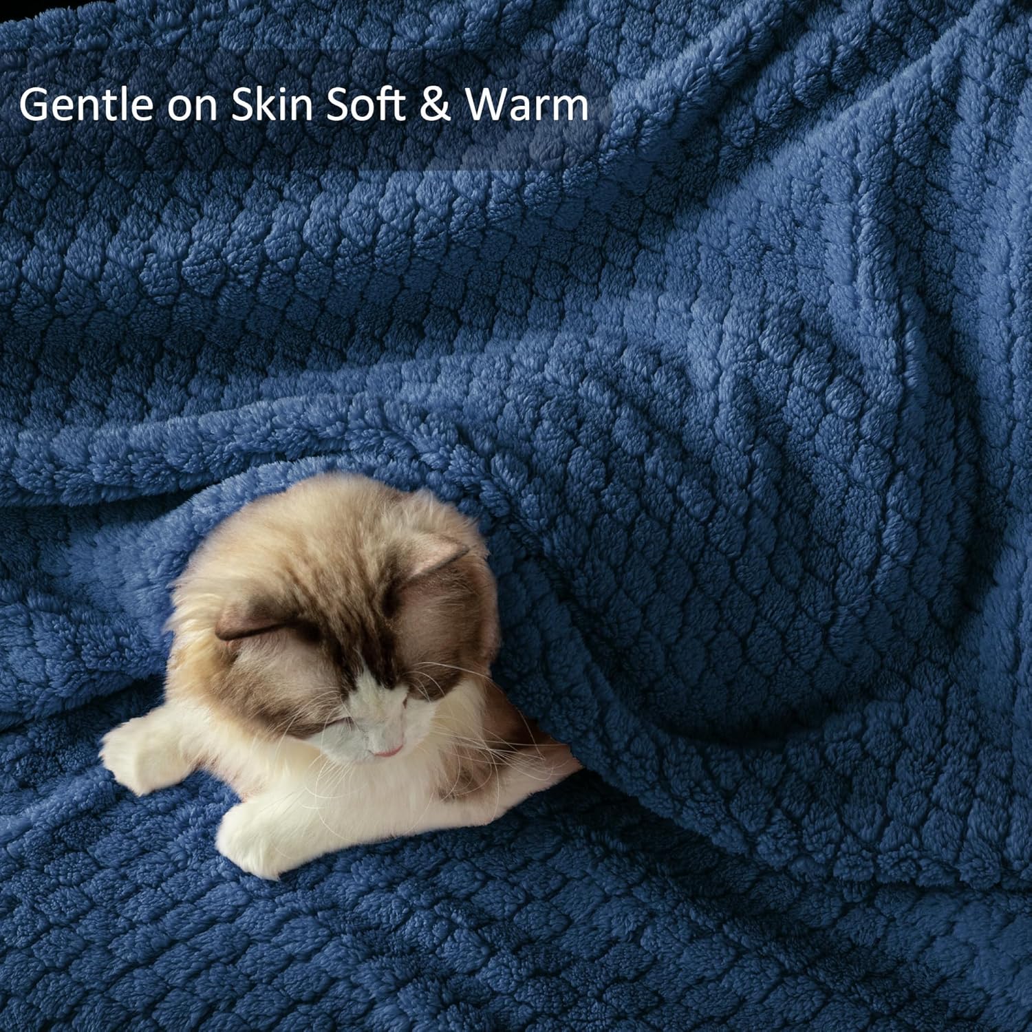 Exclusivo Mezcla Queen Size Fleece Blanket for Bed, Extra Soft Warm Decorative Fuzzy Blanket for Women, Lightweight Cozy Bedding Blankets, 90x90 Inches, Navy Blue - Image 5