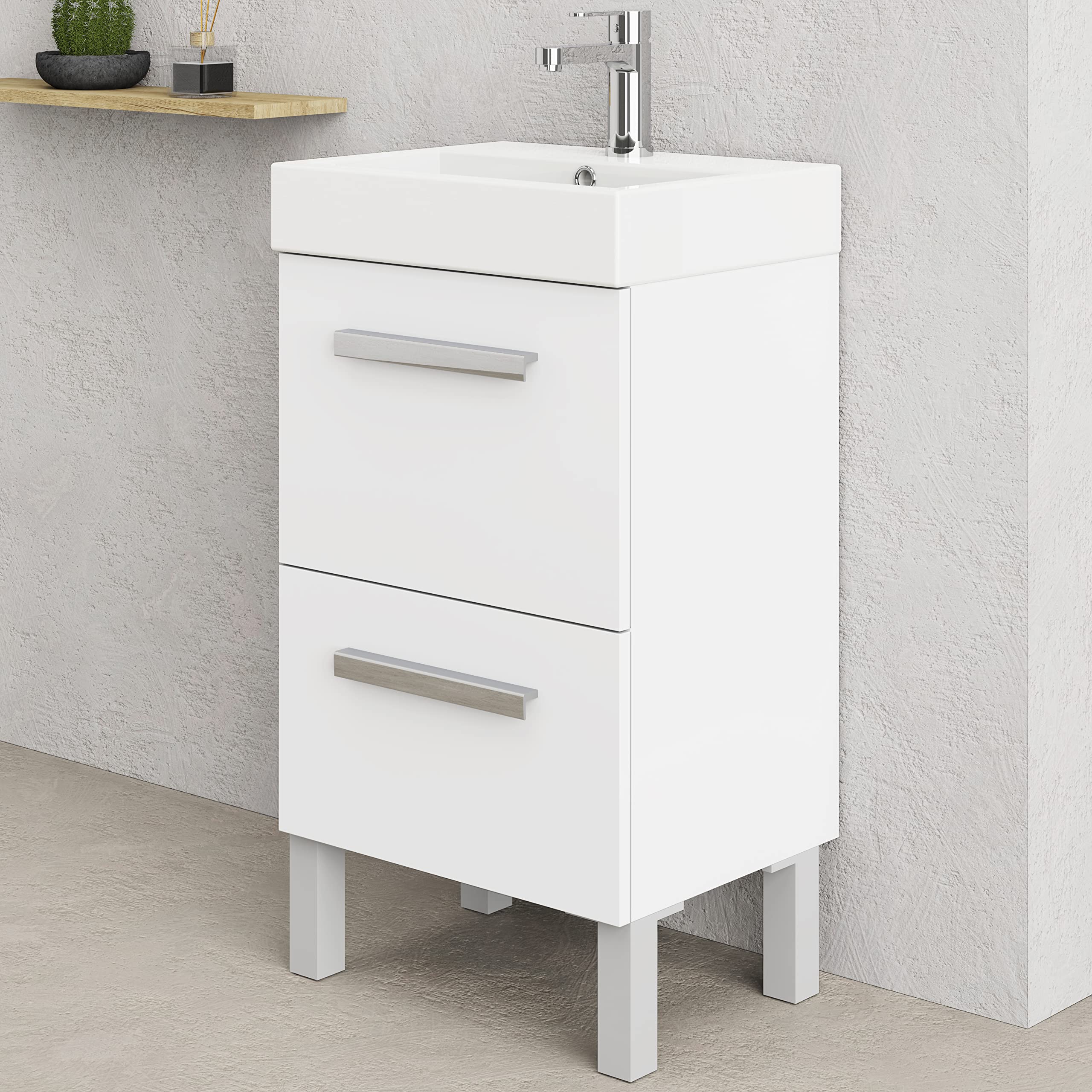 Baikal Conjunto De Mueble De Baño 45cm. Incluye Mueble con Lavabo. Melamina 16mm. Mueble MONTADO. Lavabo Encastrado. con Espejo Puerta Abatible + Cajón Blanco