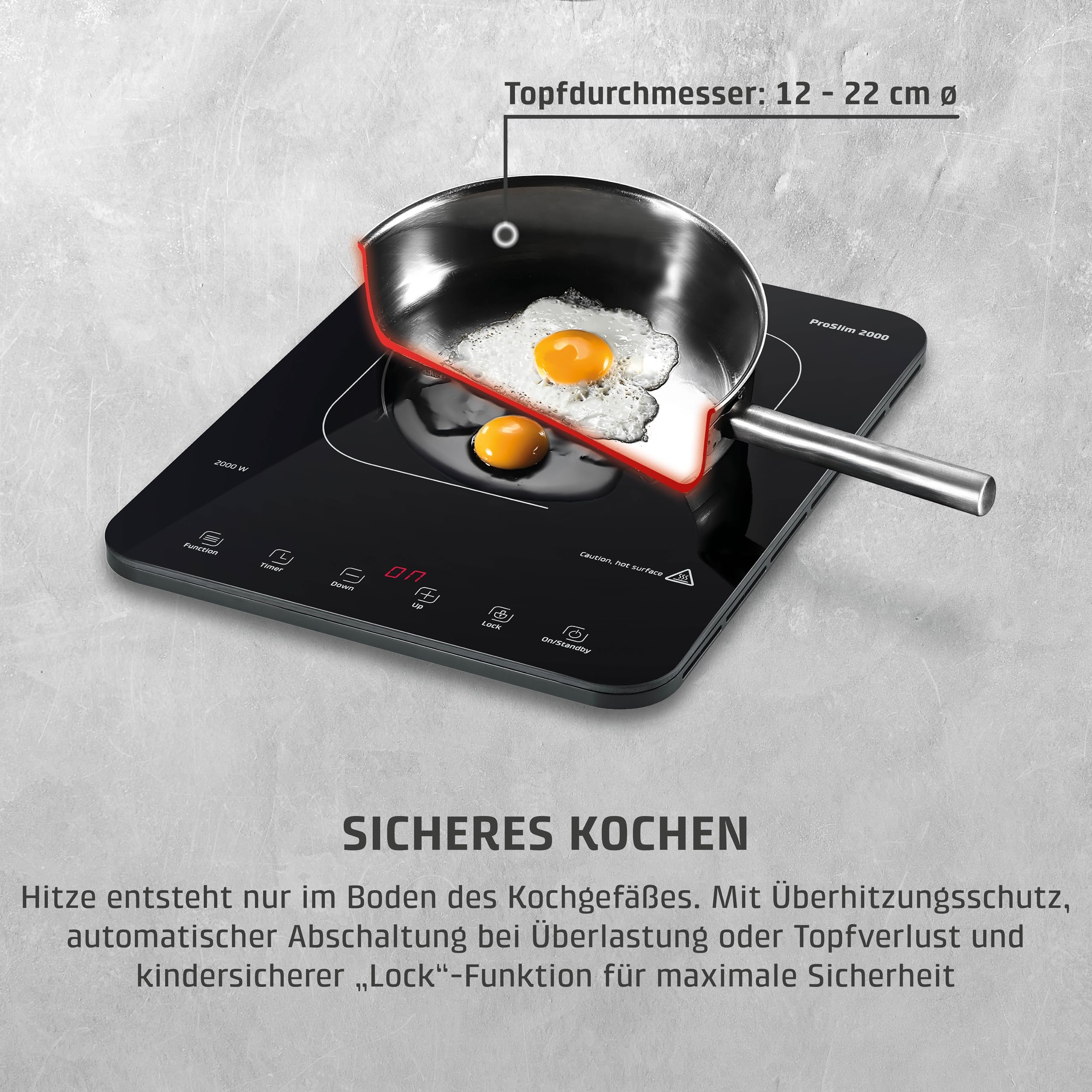 CASO ProSlim 2000 2000W Induktionskochplatte, 10 Temperaturstufen, Sensor-Touch, Timer