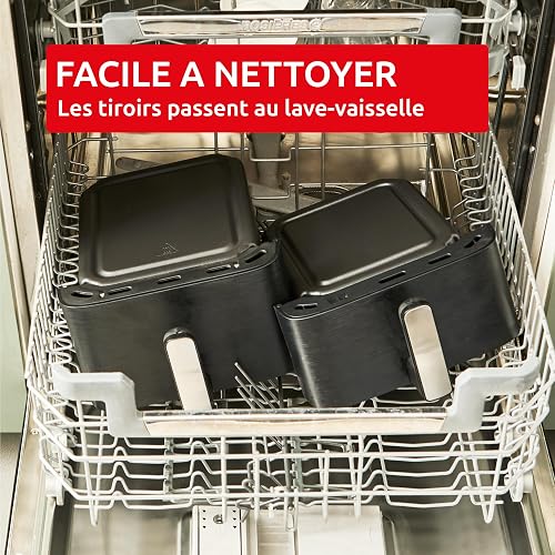 Moulinex Air Fryer Crispy Stack, 10 L, design compact, 2 tiroirs verticaux 6L et 4L, 7 programmes intuitifs, synchronisation des cuissons, Noir EZ7528F0 - 5