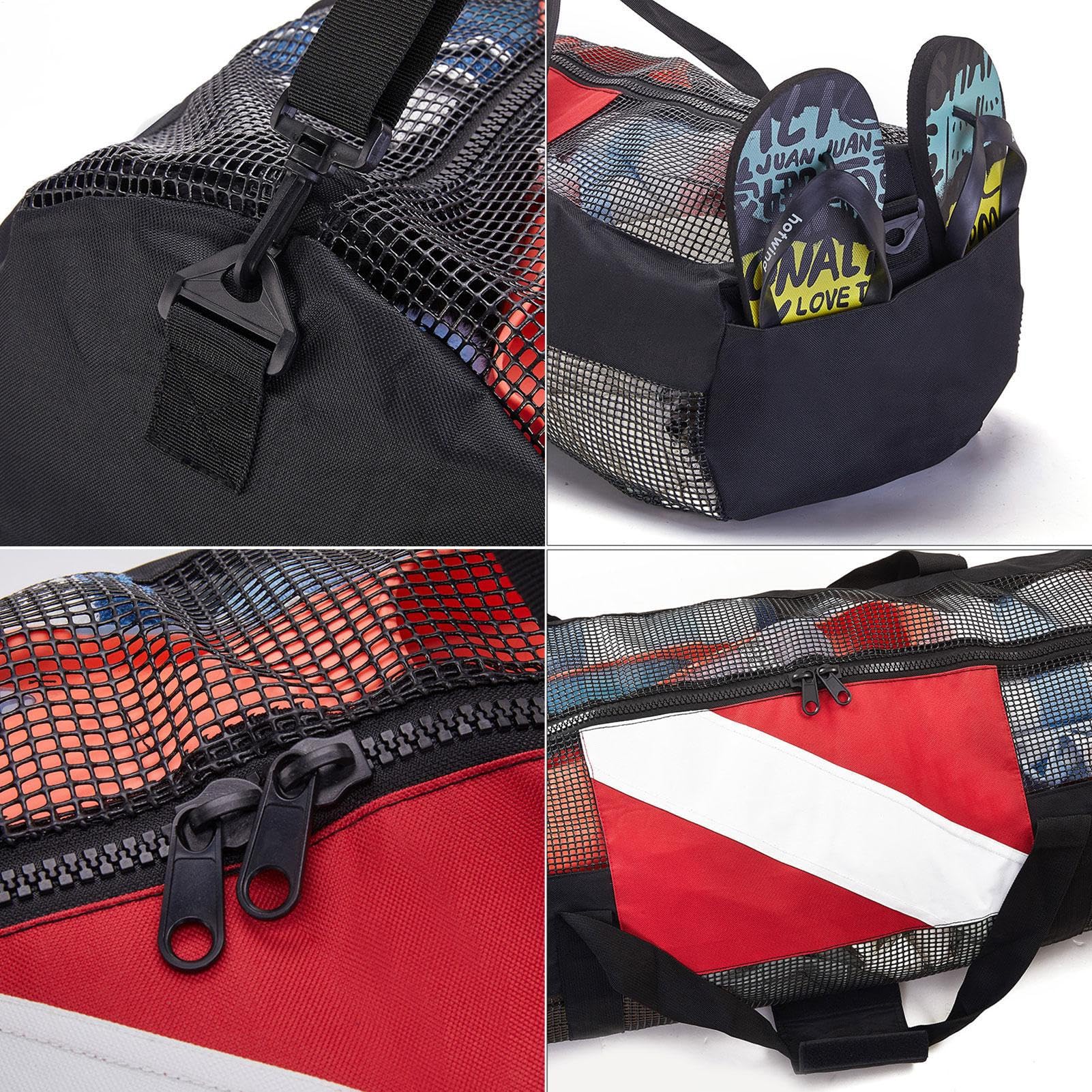 Generico Borsa per ingranaggi per immersione, borsa in maglia con cerniera per | Borse da spiaggia addensate per sport acquatici, snorkeling a secco rapido pieghevole