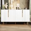 White Sideboard Cabinet with Storage, Modern Buffet Cabinet with Doors & Shelves, Geometric Design with Gold Handles & Legs, Space-saving Sideboard for Living Room, Dining Room