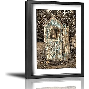 Amazon Com Coolertaste Rustic Vintage Outhouse Brown Blue Bathroom Wall Decor Vintage Rustic Canvas Wall Art Prints Framed Pictures Artwork Ready To Hang 12 X 16 Posters Prints