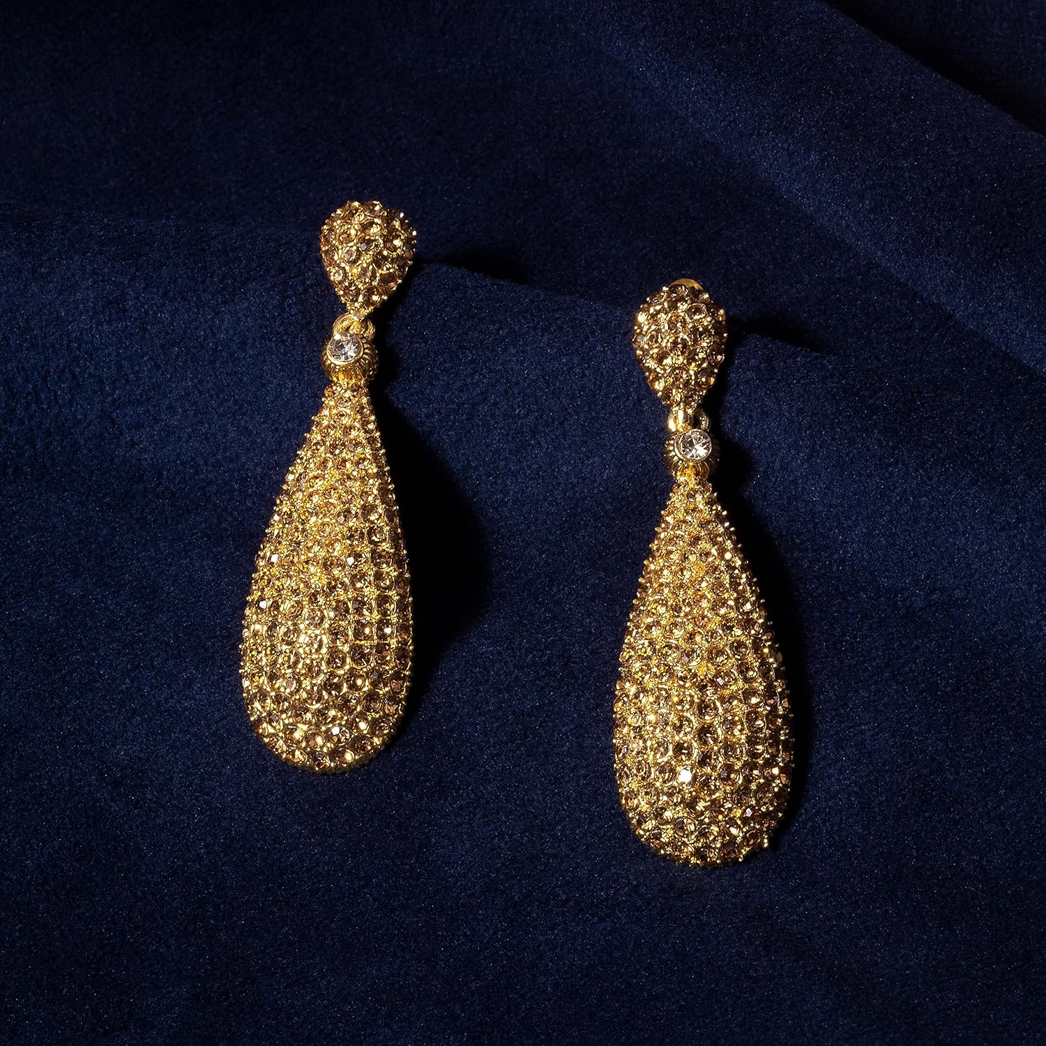 Moonstruck Costume Jewelry Women's Champagne Diamond Golden Dangle Drop Earrings - Image 6