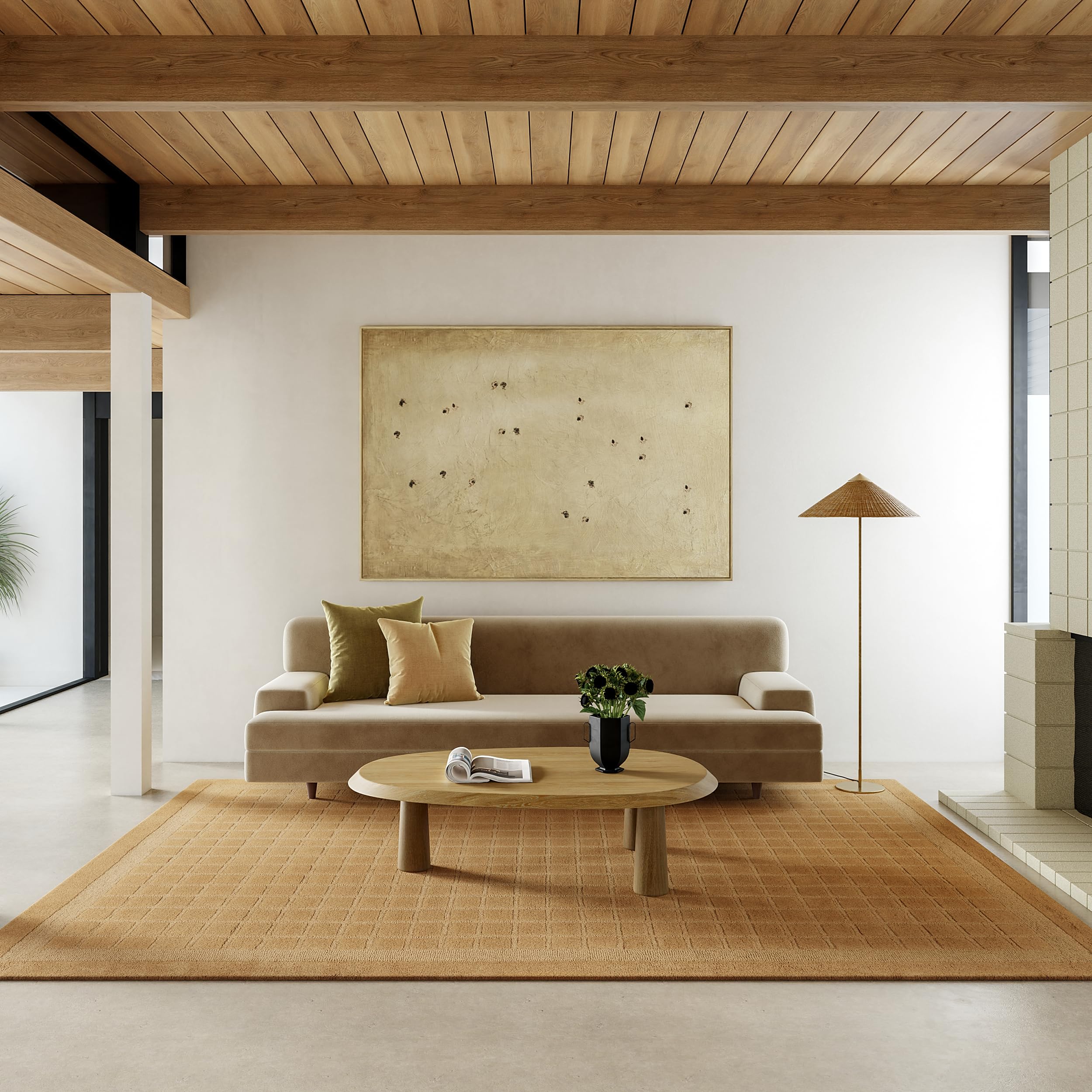 Rugs USA Fritz Golden Yellow, 6' x 9', Handmade, Checkered, Wool, Soft and Cozy, High Traffic, Stain Resistant, Easy Clean, Durable Runner for Bedroom