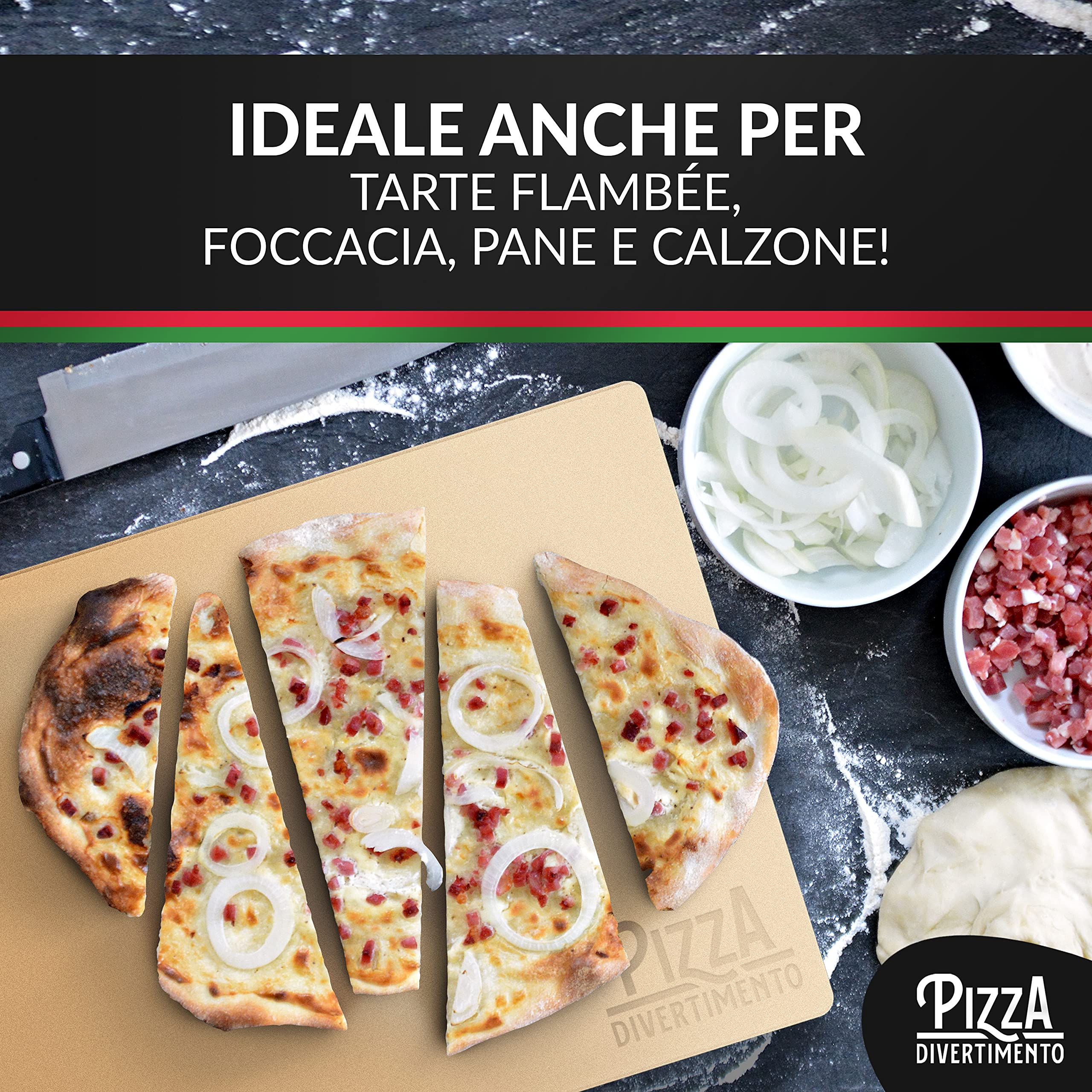 Pizza Divertimento Pietra refrattaria per forno e griglia a gas - Pietra refratteria in cordierite fino a 900 °C - Base croccante e condimento succulento
