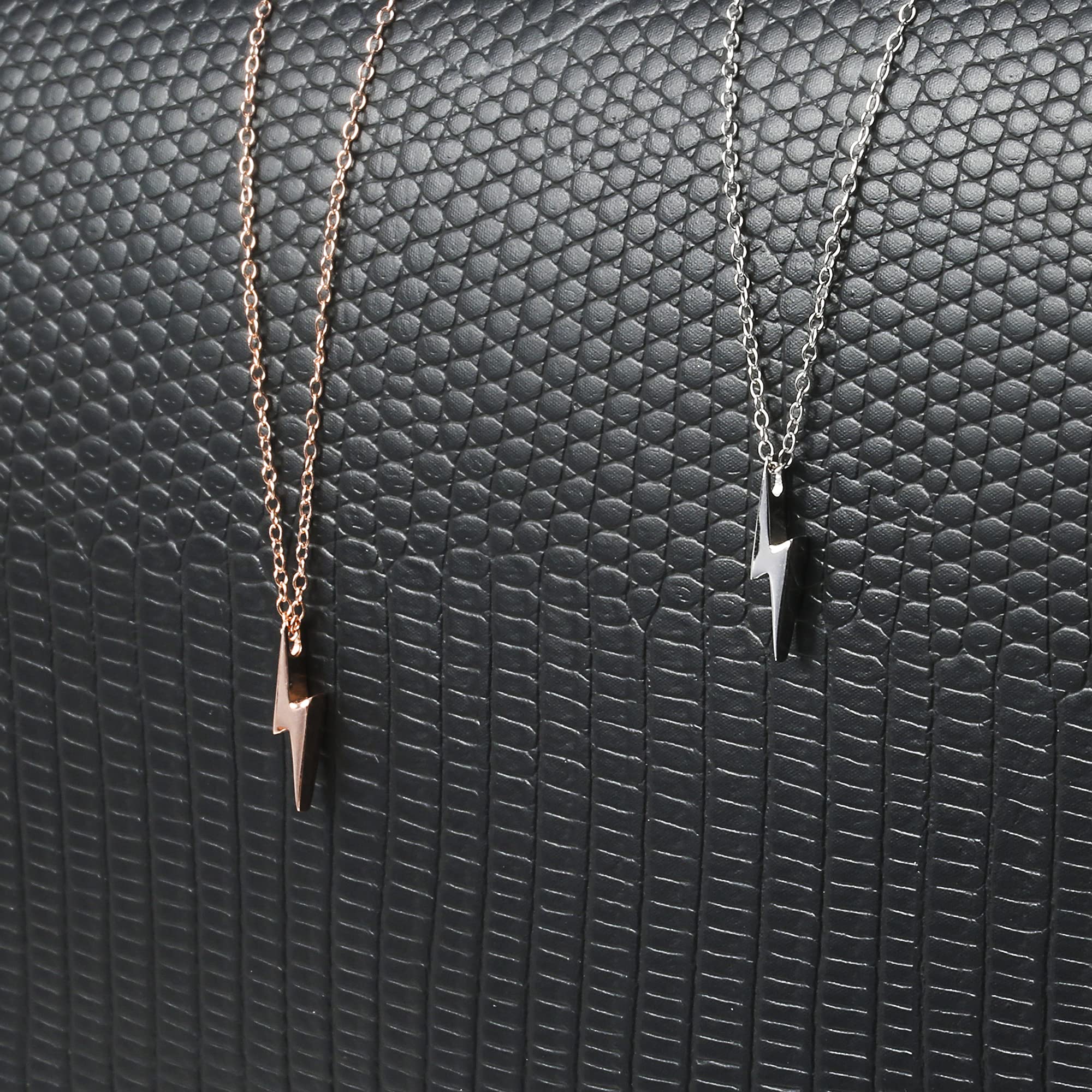 Pendientes De Tachuelas Colgantes En Forma De Rayo En Zigzag Geométrico Electrificado Con Flash De CZ Y Collar Para Mujeres Y Adolescentes Chapado En Oro Rosa Amarillo .925 De Plata Esterlina
