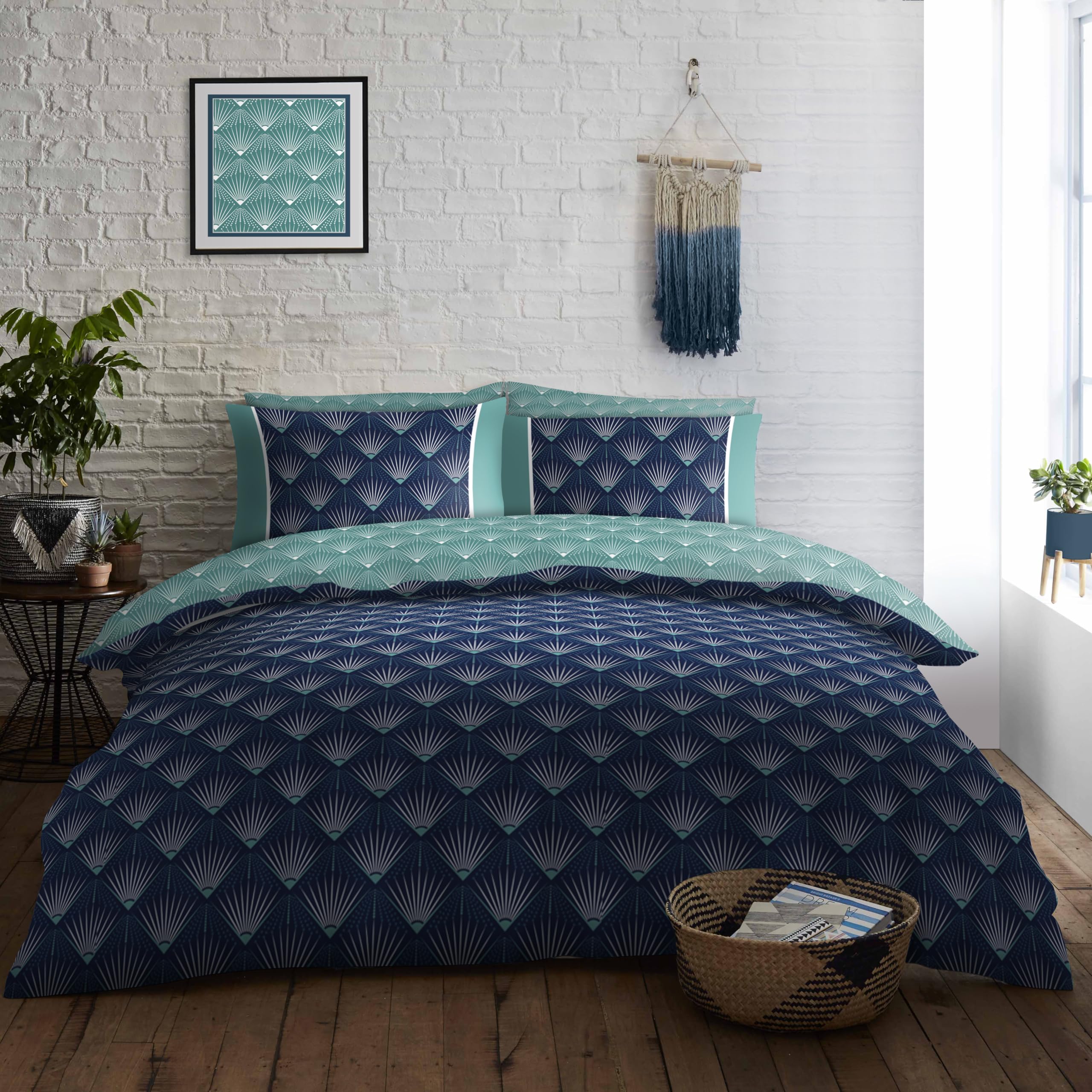 GC GAVENO CAVAILIA Easycare Textured Duvet Cover With Pillowcases - Light Weight Comforter Cover Set, Reversible Printed Geometrical Quilt Cover Bed Linen Set 220 x 230 Cm, Multi