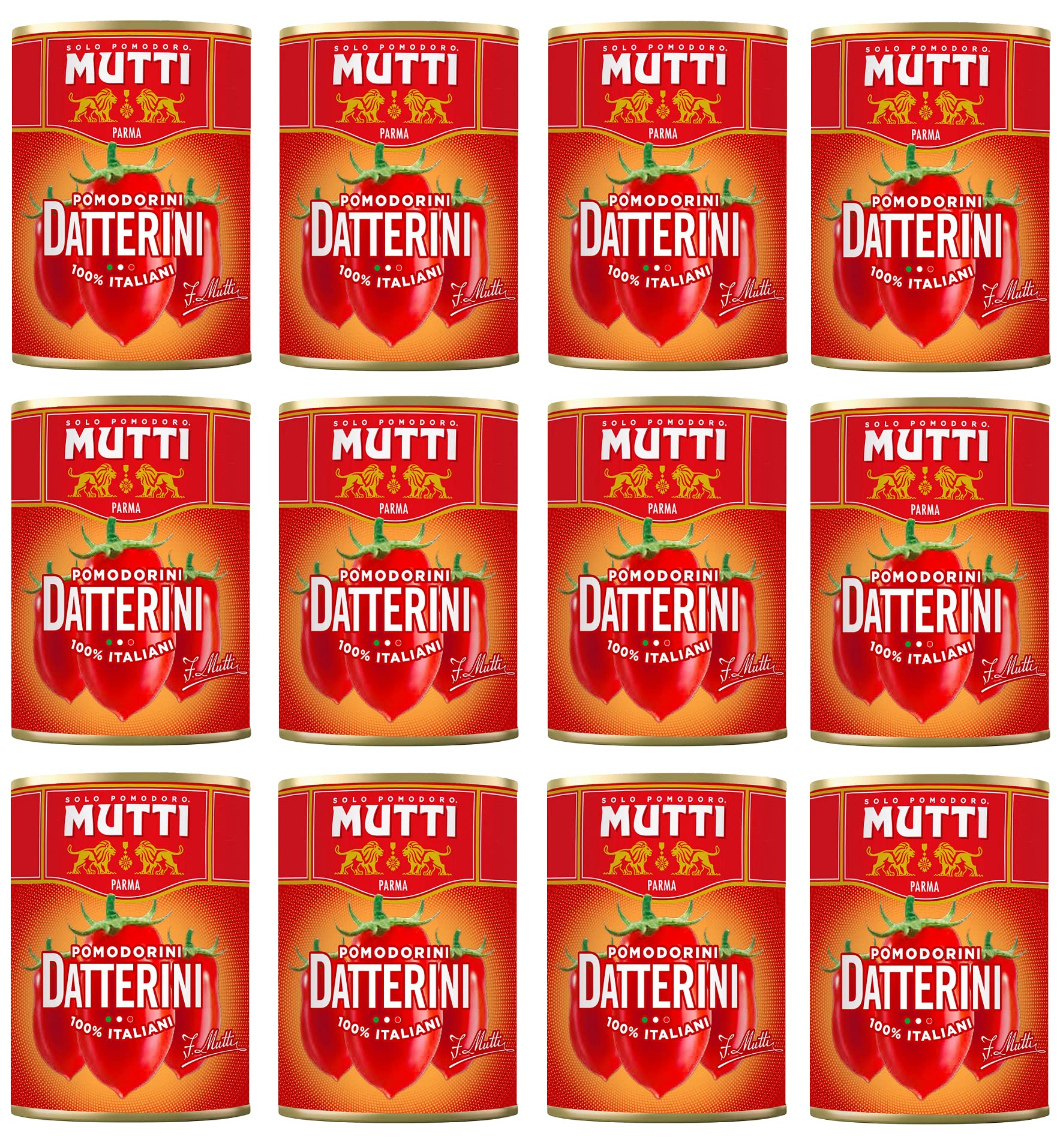 Mutti Pomodorini Datterini Datterini - Lote de 12 tomates cherry (sabor dulce, forma alargada, salsa italiana, tomates, 400 g)