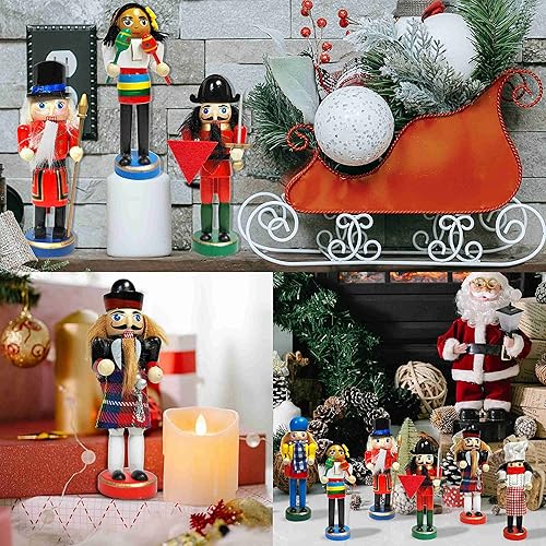 Miniatura 5 de Juego de 6 adornos de cascanueces de Navidad, figuras de cascanueces de madera pintadas de 5 pulgadas, cascanueces navideños, muñeca soldado,
