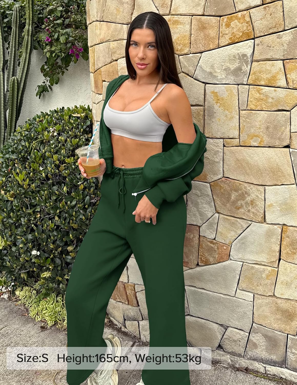 ZESICA Women's 2 Piece Outfits 2025 Spring Winter Fleece Hoodie Tracksuit Zip Up Sweatshirt Long Sweatpant Matching Set